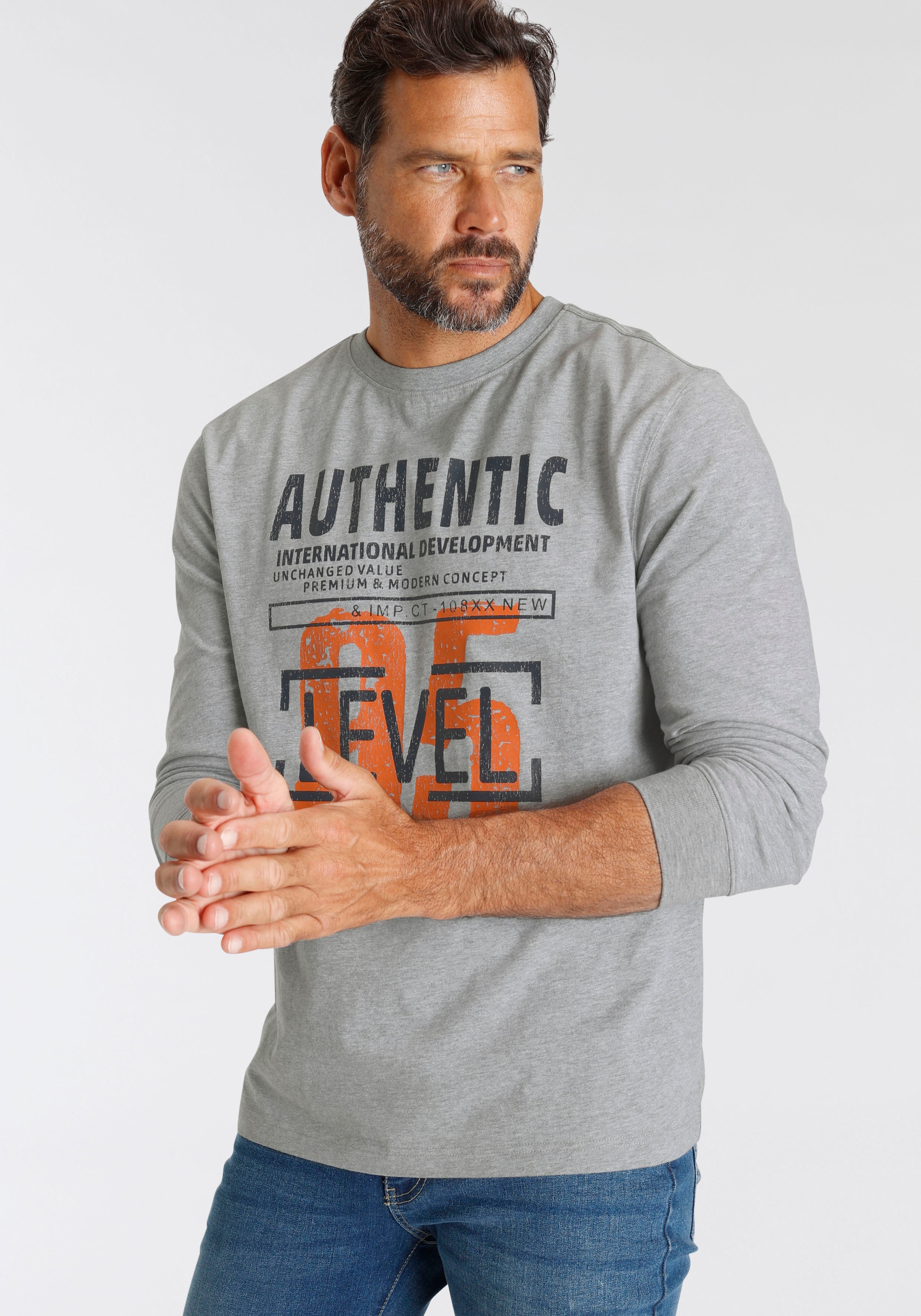 Man's World Langarmshirt, Langarm, bedruckt, aus Baumwolle und Viskose, mit Rippbündchen