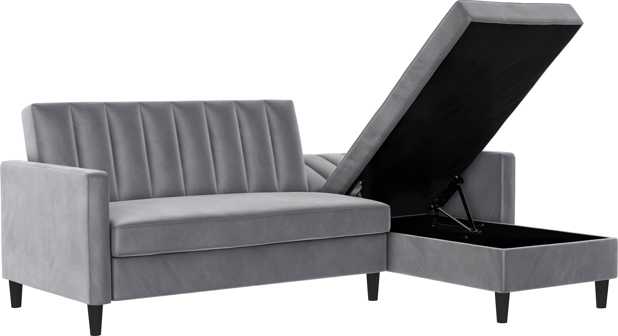 Dorel Home Ecksofa mit Schlafffunktion, Recamiere mit Stauraum beidseitig montierbar, Rückenlehne 2-teilig und 3-fach verstellbar