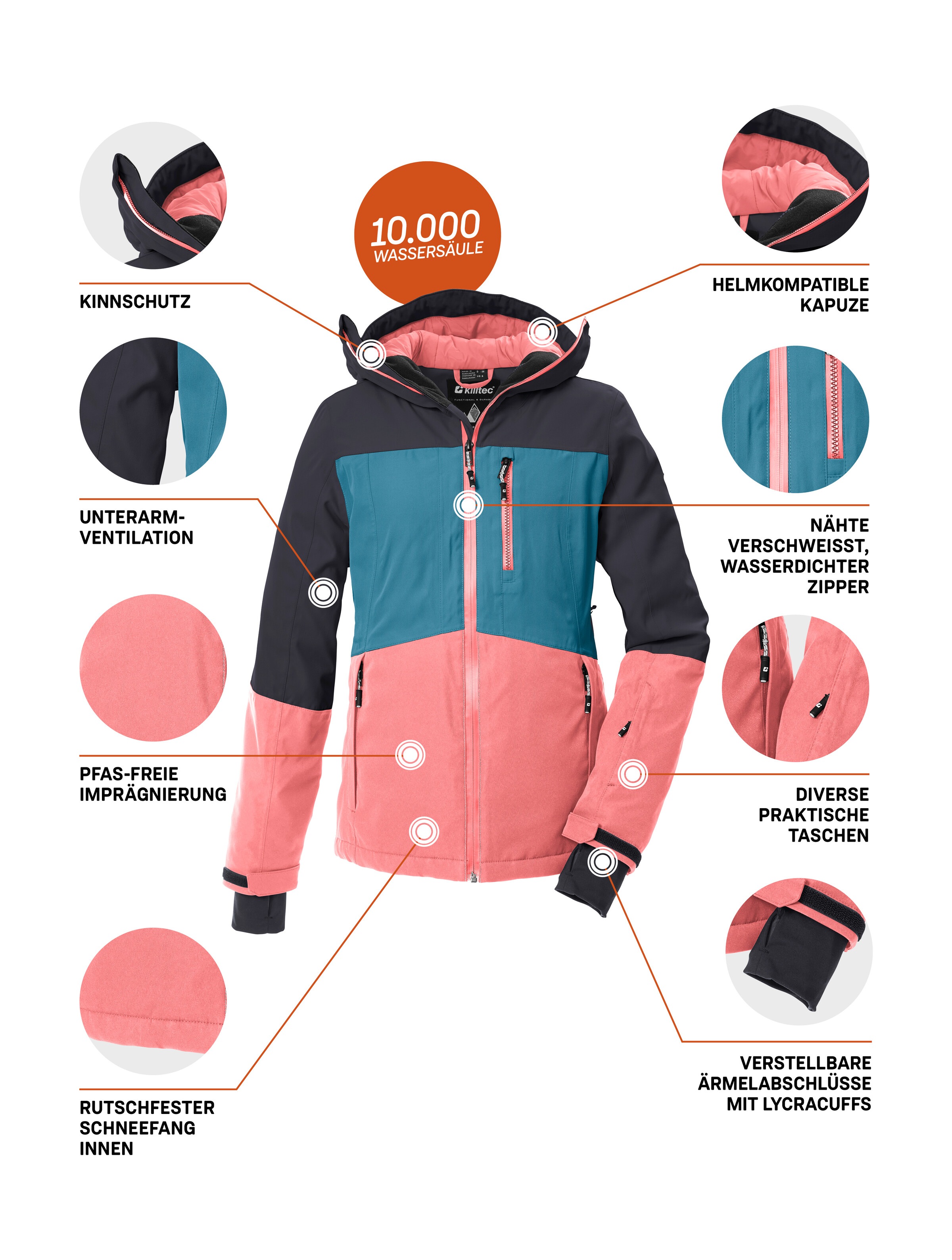 Killtec Skijacke »KSW 277 WMN SKI JCKT« Wasserdichte Damenjacke mit Schneefang, verstellbar und atmungsaktiv