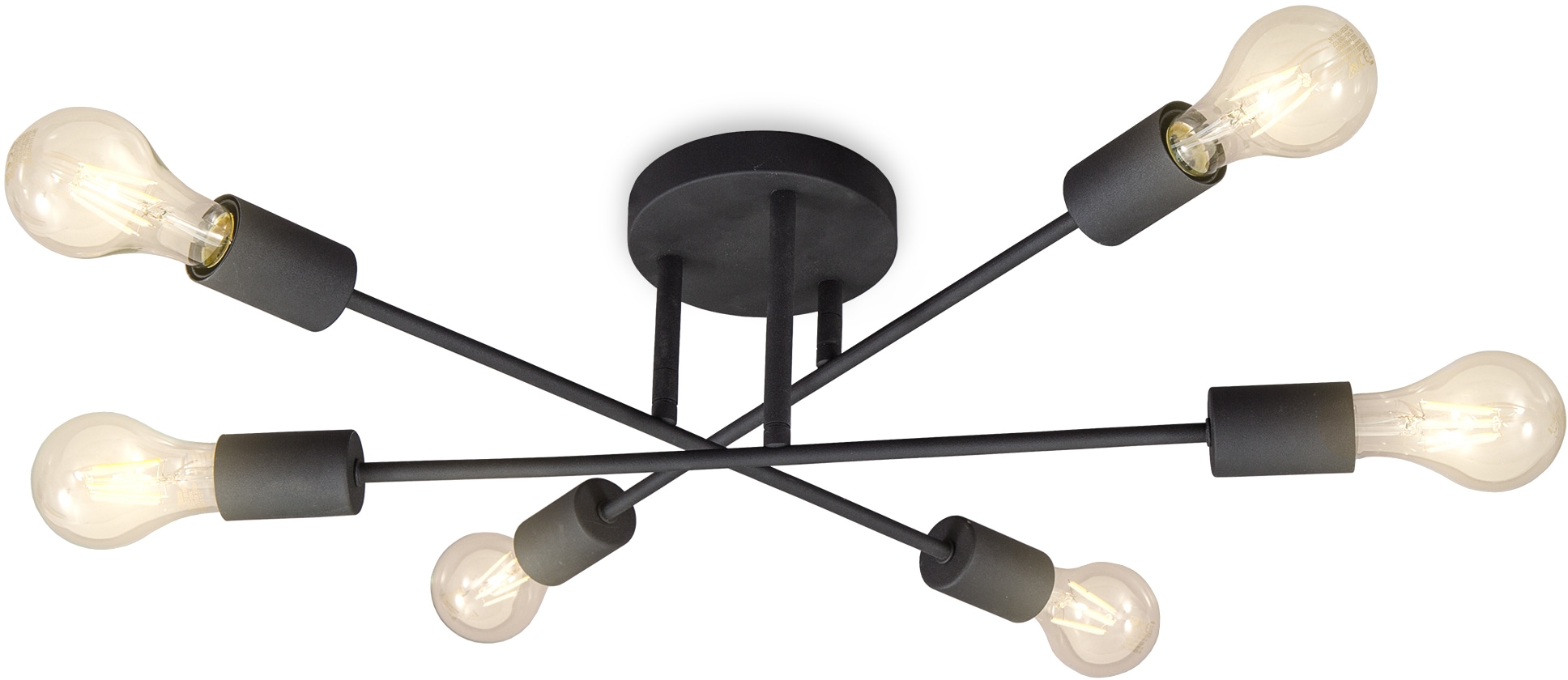 B.K.Licht LED Deckenleuchte, 6 flammig-flammig, LED Vintage-Leuchte Deckenlampe Retro Industrial E27 schwarz rustikal