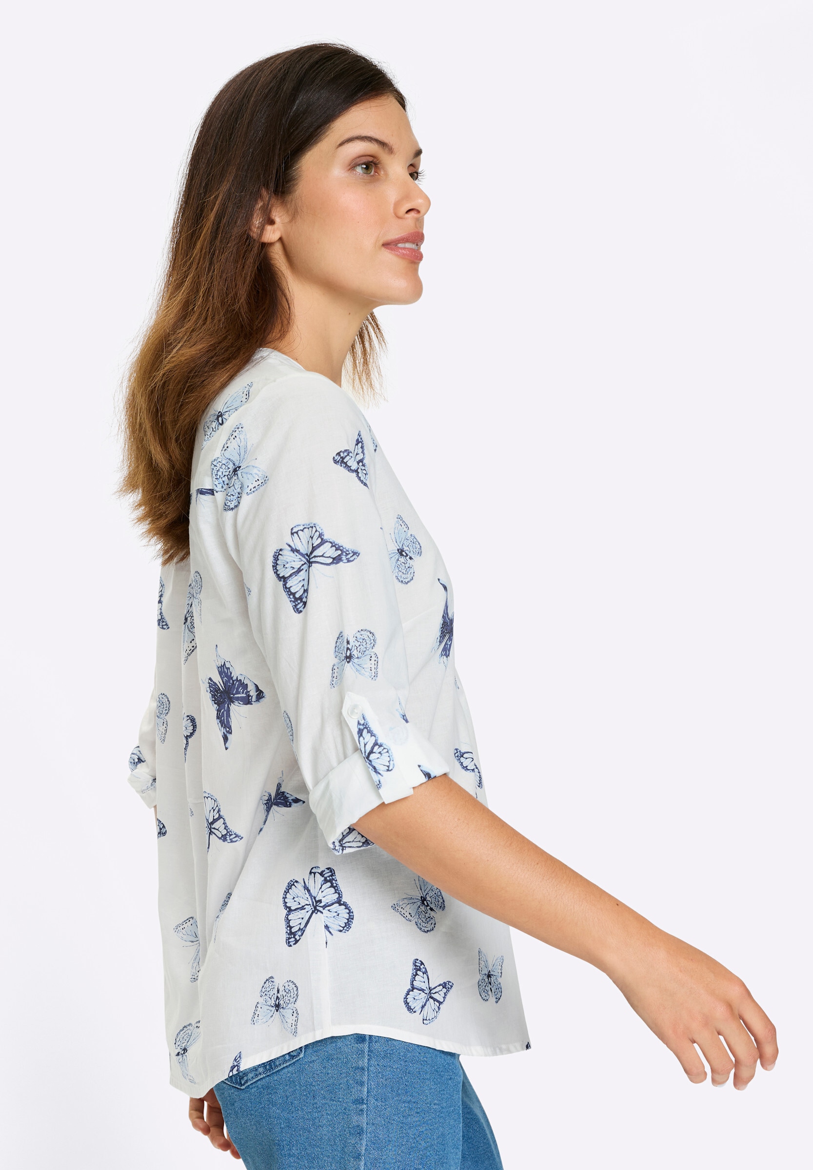 Sieh an! Klassische Bluse »Druckbluse Baumwollbluse mit Schmetterlings-Print«