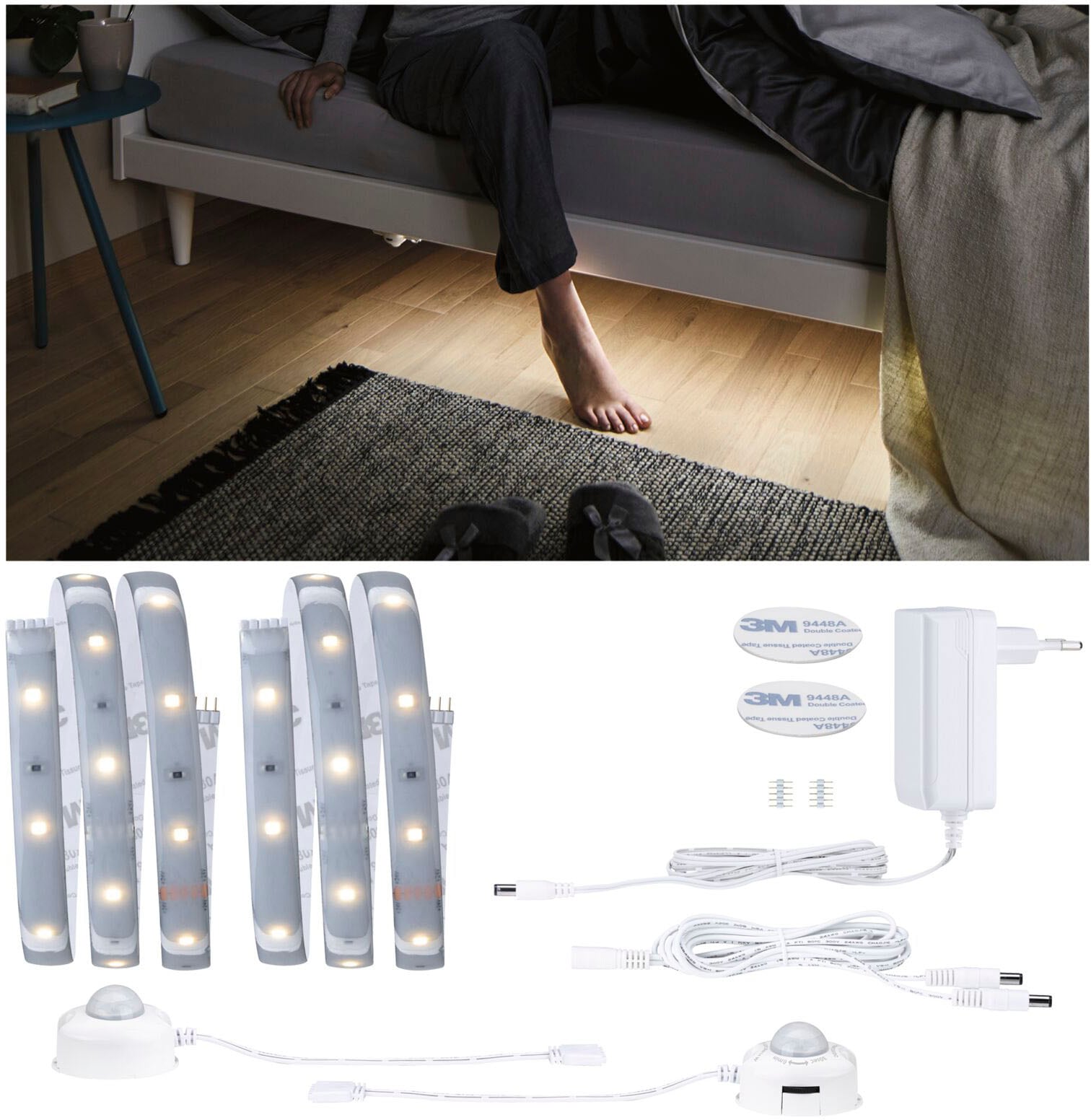 Paulmann LED-Streifen »MaxLED 250 Comfort Set für Doppelbett 1m 2700K 2x4W 24VA Silber«, 2 St.-flammig