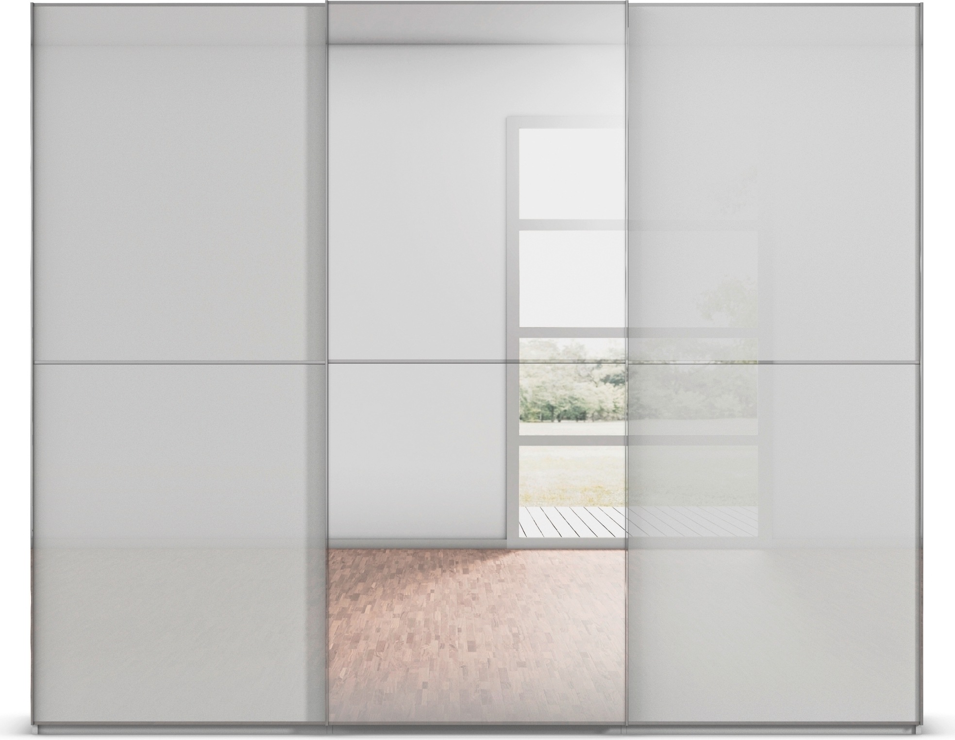 rauch Schwebetürenschrank »Kleiderschrank Schrank Garderobe Schlafzimmerschrank SCALE-DUO«, edle zweigeteilte Türen Spiegel/Glas-Mix 3 Zierleisten MADE IN GERMANY