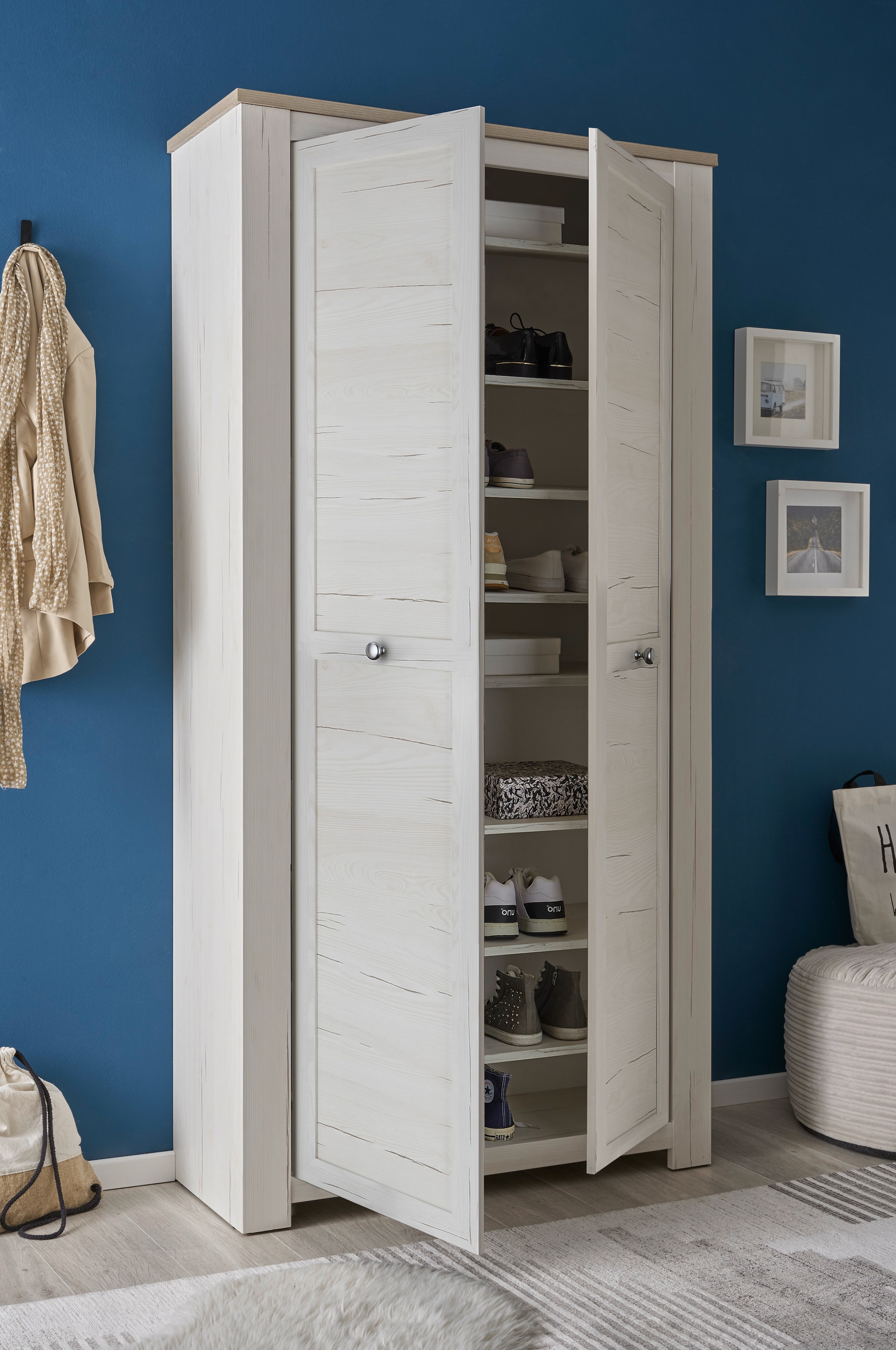 HBZ Schuhschrank »Brixen im Landhaustil, BxHxT 98x195x38 cm«, (1 St.), Schuhschrank mit 2 Türen, 7 Einlegeböden, fester Boden