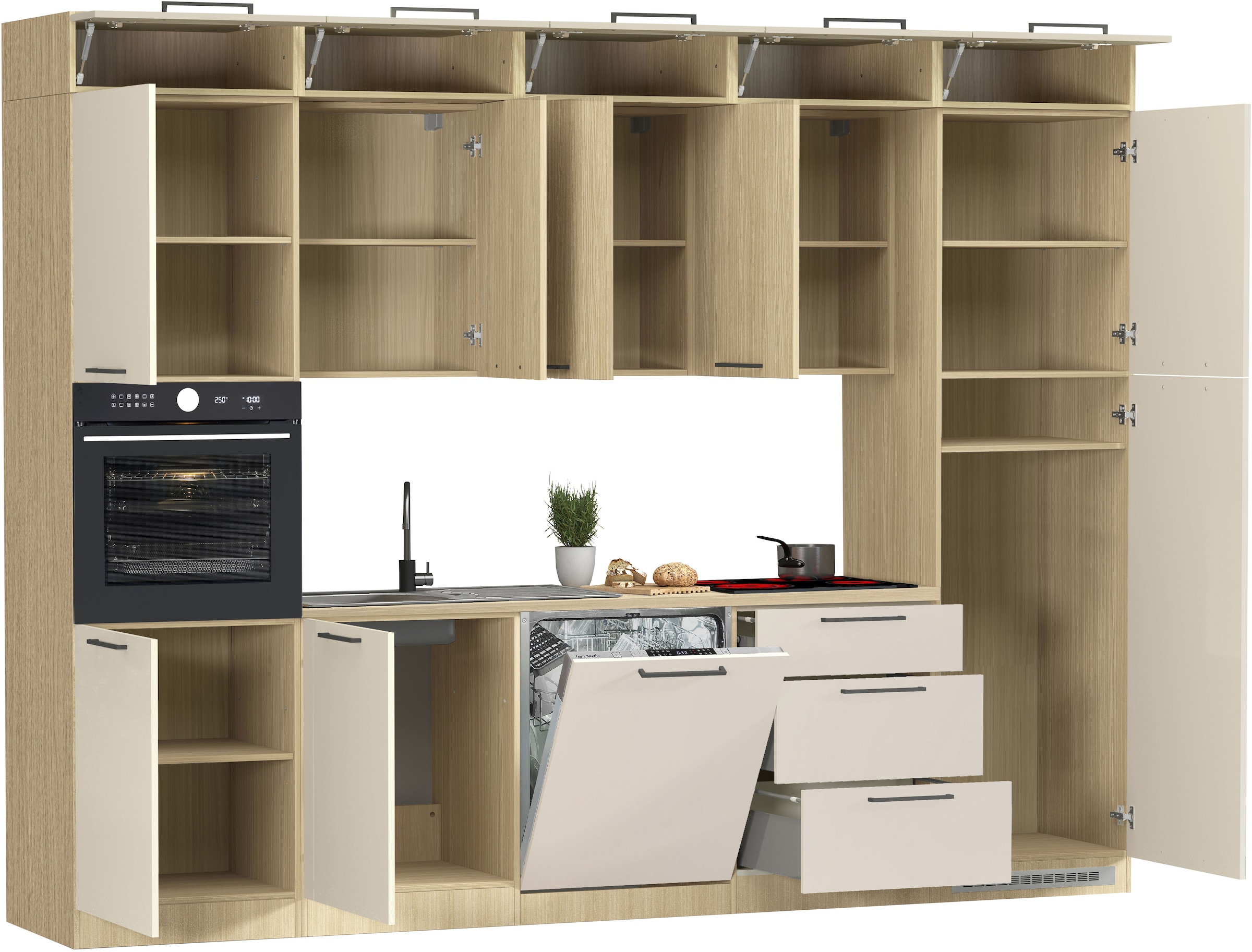 KOCHSTATION Küchenzeile »Luna, Einbauküche, Zeilenküche, mit Soft-Close Funktion, Made in Italy« Breite 300 cm ohne E-Geräte, mit Spüle+Siphon und Aufsatz