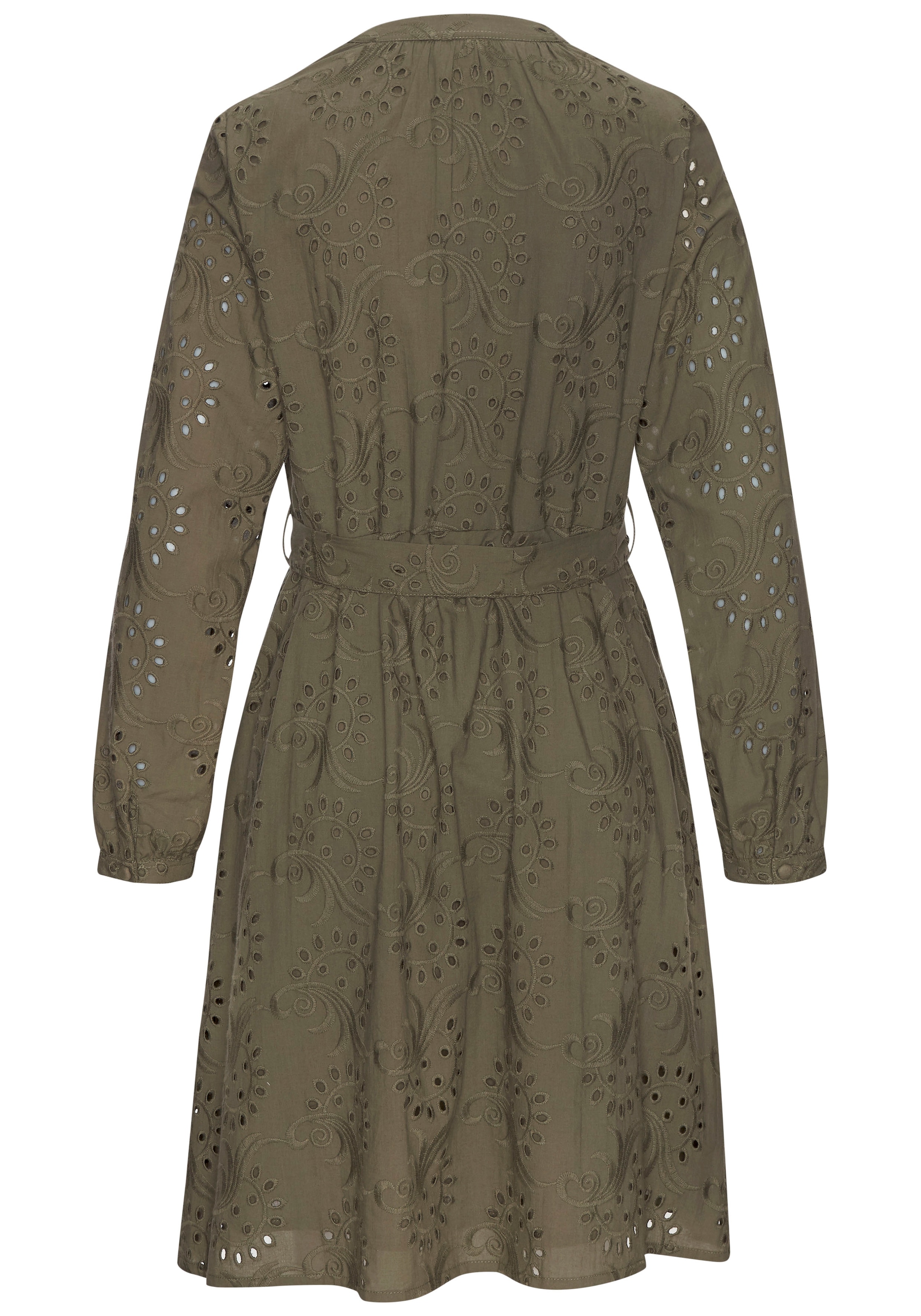 LASCANA Blusenkleid, (mit Bindegürtel), und Lochstickerei, Spitzenkleid