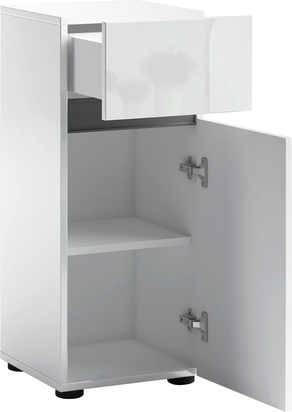 welltime Stauraumschrank »MISTER, Bad-Schrank, Breite 34 cm, 1 Tür, 1 Schublade, 2 Fächer« Hochglanz lackiert, Soft-Close Funktion, Made in Italy