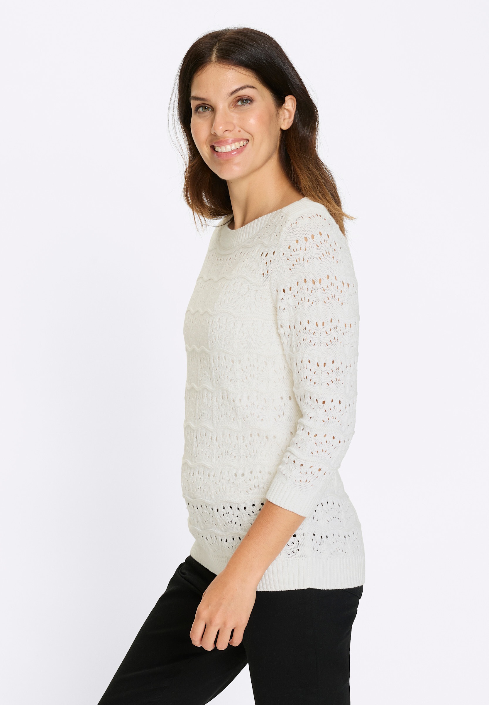 Sieh an! Strickpullover »Ajour-Pullover Ajourpullover mit U-Boot-Ausschnitt«