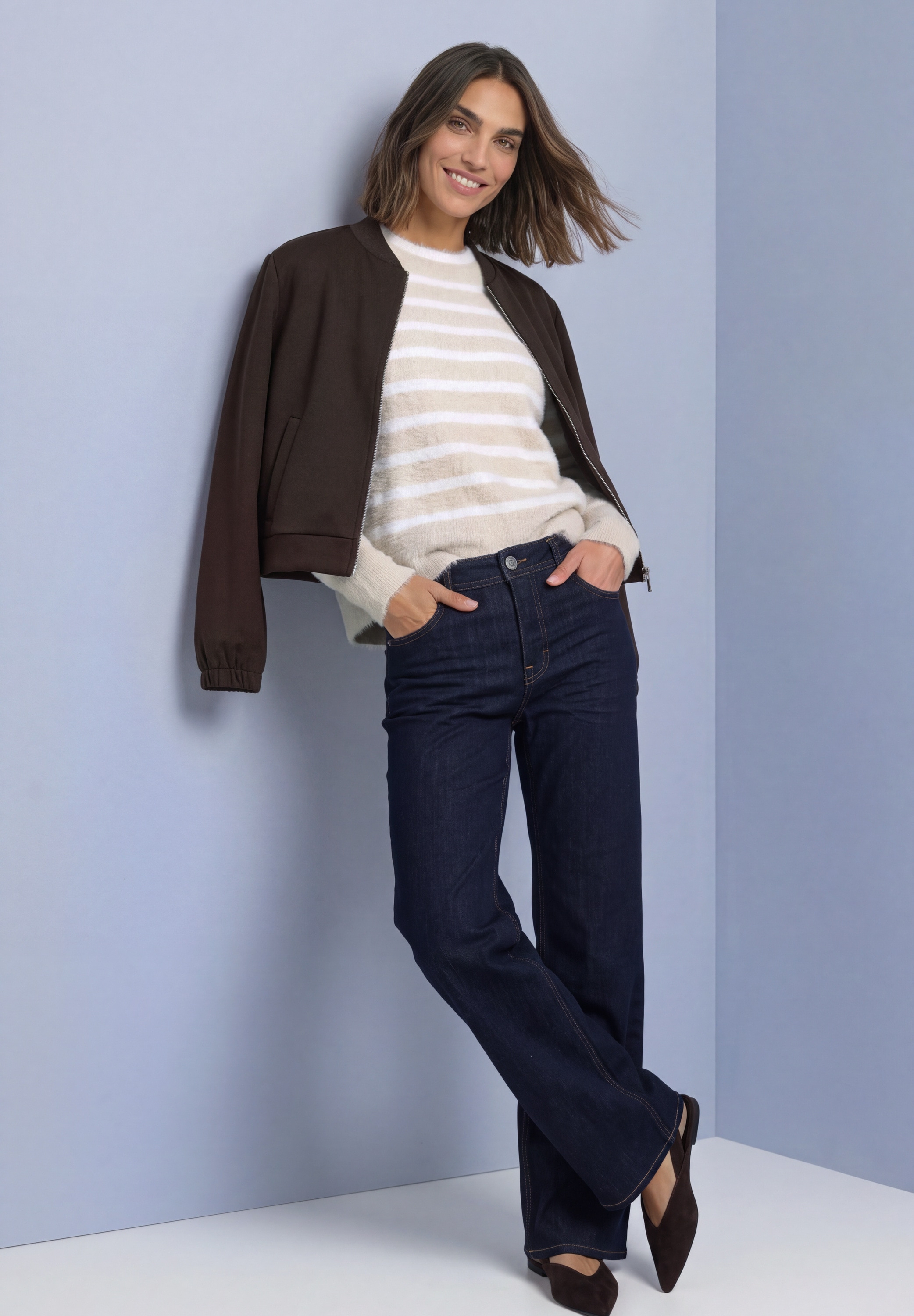 STREET ONE Rundhalspullover Kuschelpullover mit Rundhals und Streifen