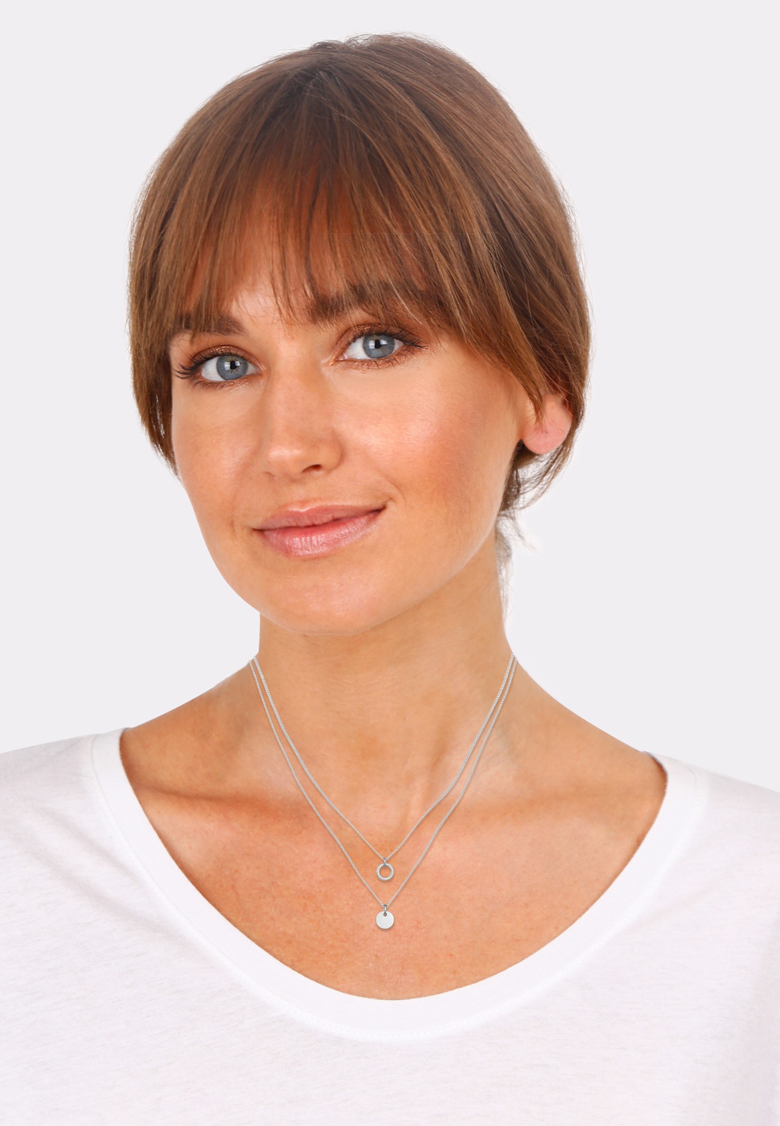 Elli Silberkette »Halskette Layering Kreise Plättchen Zweireihig 925 Silber«
