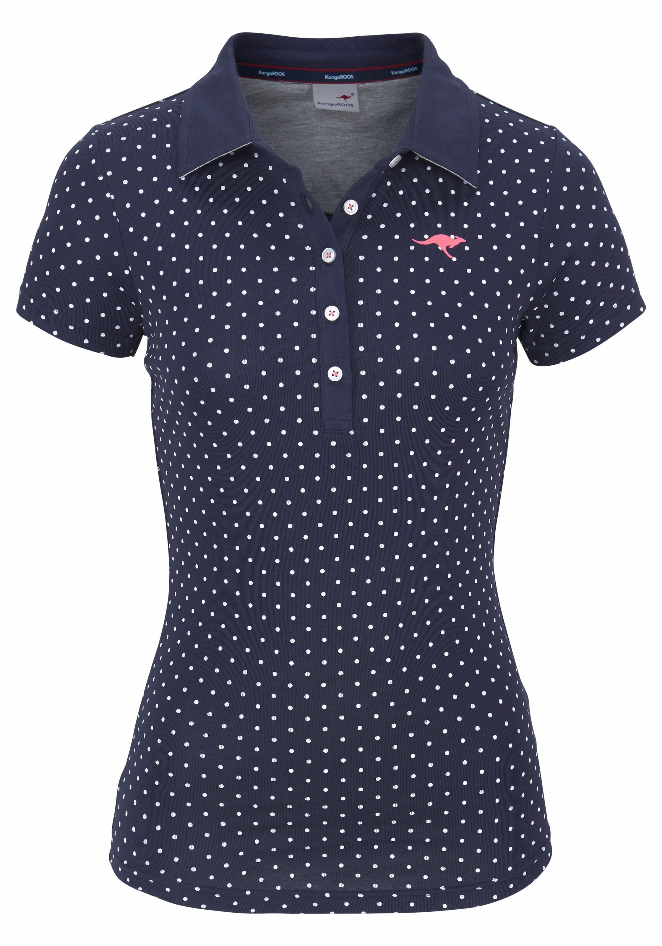 KangaROOS Poloshirt, figurbetonter Schnitt, bedrucktes Punkte-Motiv, Hemdblusenkragen