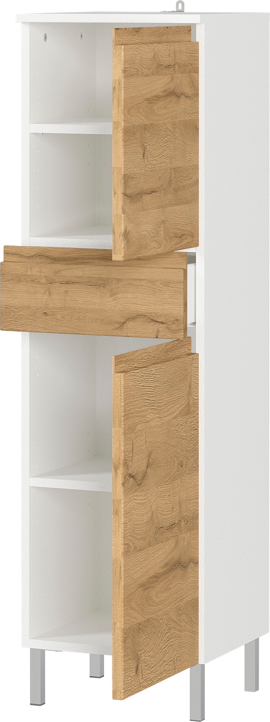 GERMANIA Badmöbel-Set »Torrance«, (5 St.), Unterschrank, Spiegelschrank mit Beleuchtung, Kommode, Hochschrank