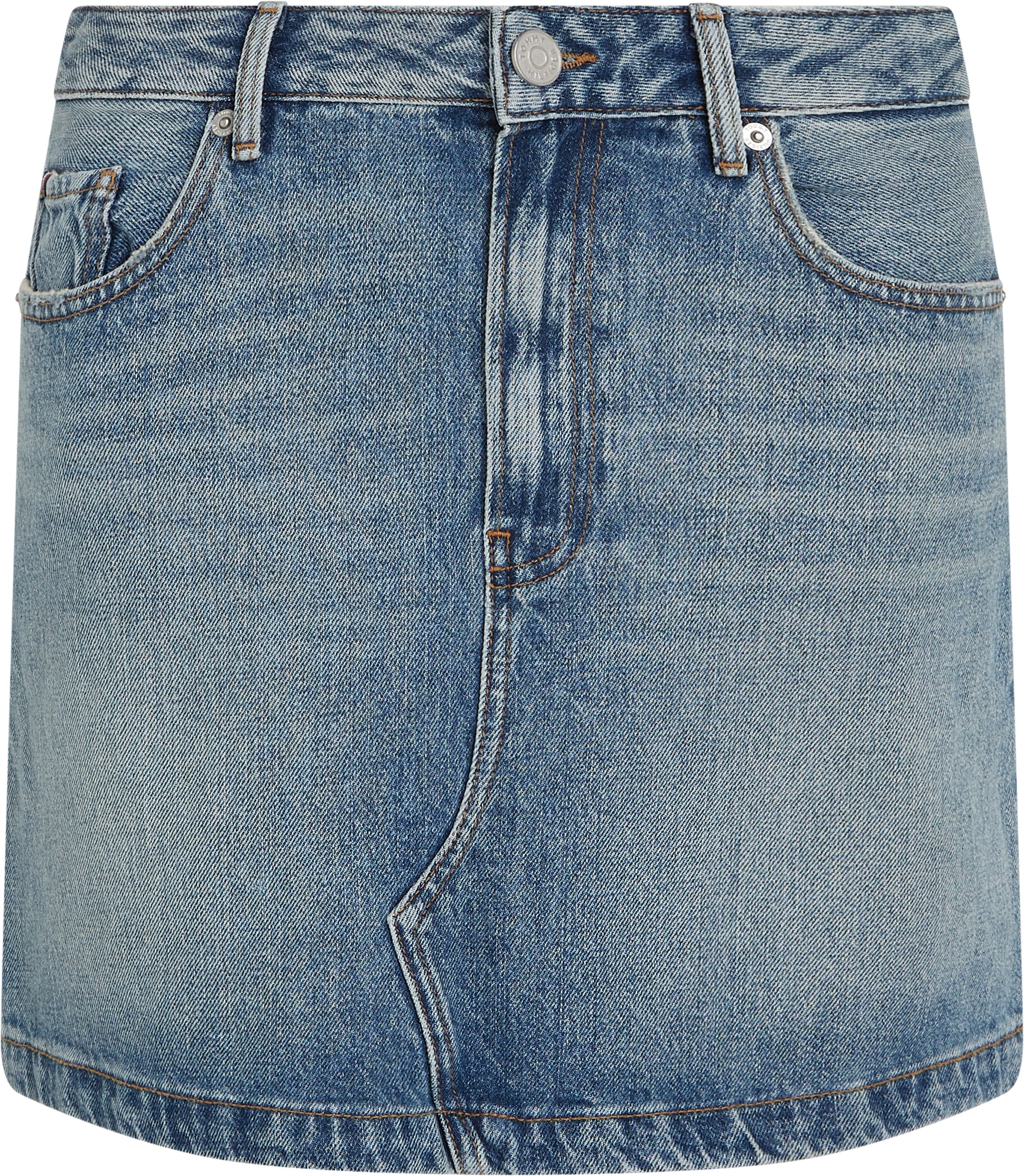 Tommy Hilfiger Jeansrock »DNM MINI SKIRT HW«, in heller Waschung, mit Logo-Badge, Stickerei
