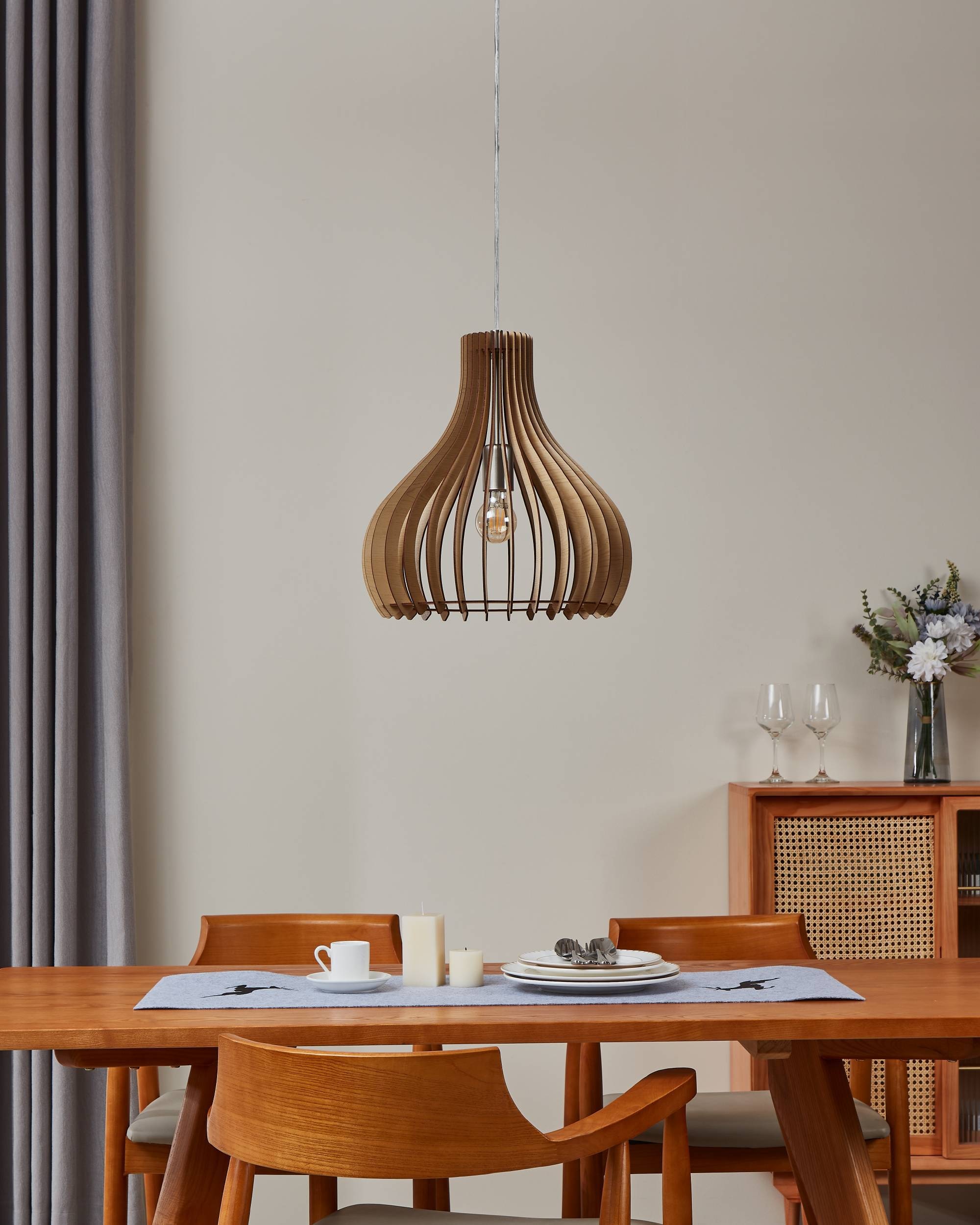 EGLO Hängeleuchte »Tindori Pendelleuchte, Vintage, E27, Hängeleuchte aus Stahl und Holz« E27 1 Stk. Hängeleuchte - H130 x Ø38 cm - nickel-matt - 1X60W exkl.