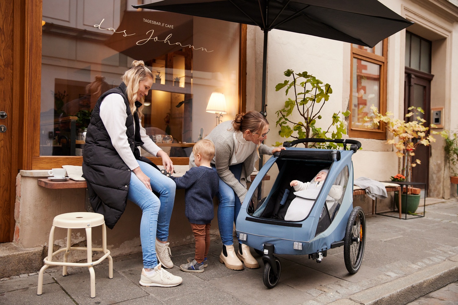 Hauck Fahrradkinderanhänger »2in1 Bike Trailer und Buggy Dryk Duo Plus, dark blue«, für 2 Kinder; inklusive Deichsel