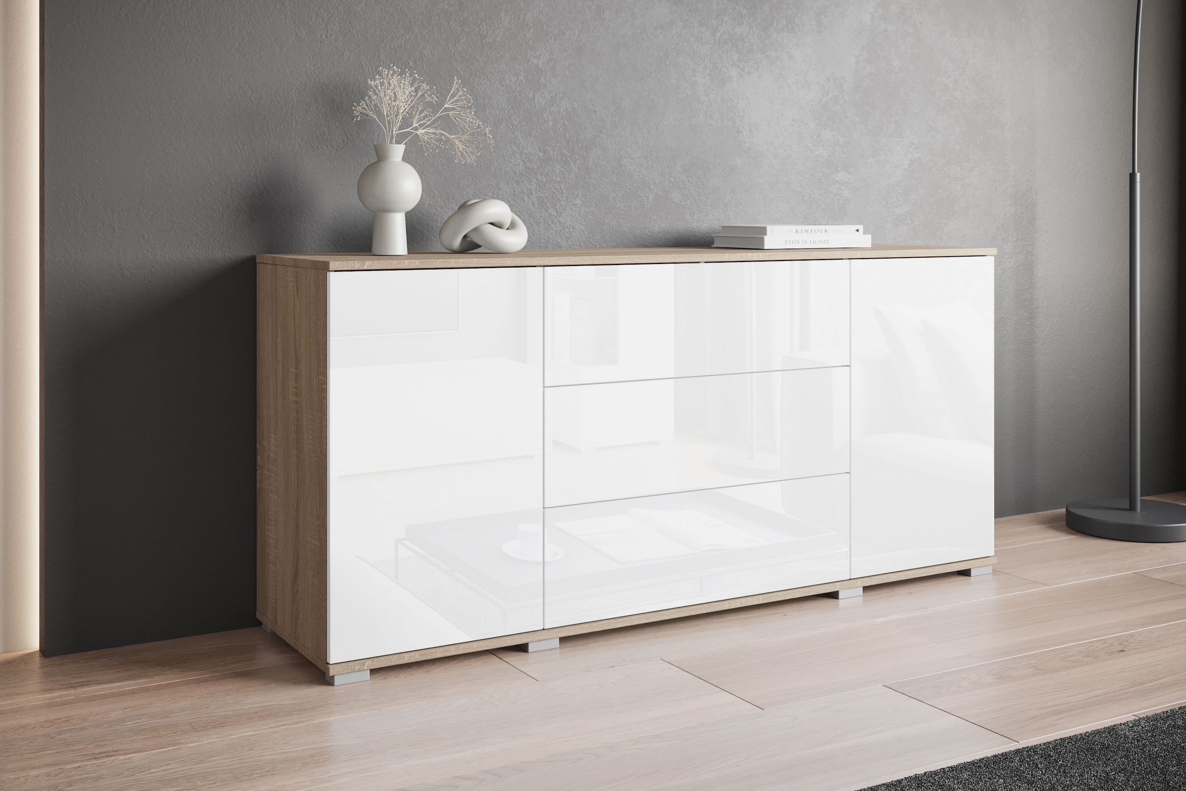 INOSIGN Sideboard »Kenia, Kommode für das Schlafzimmer/Wohnzimmer«, (1 St.), Modernes Sideboard mit 3 Schubladen und 4 Fächern, Breite 150 cm