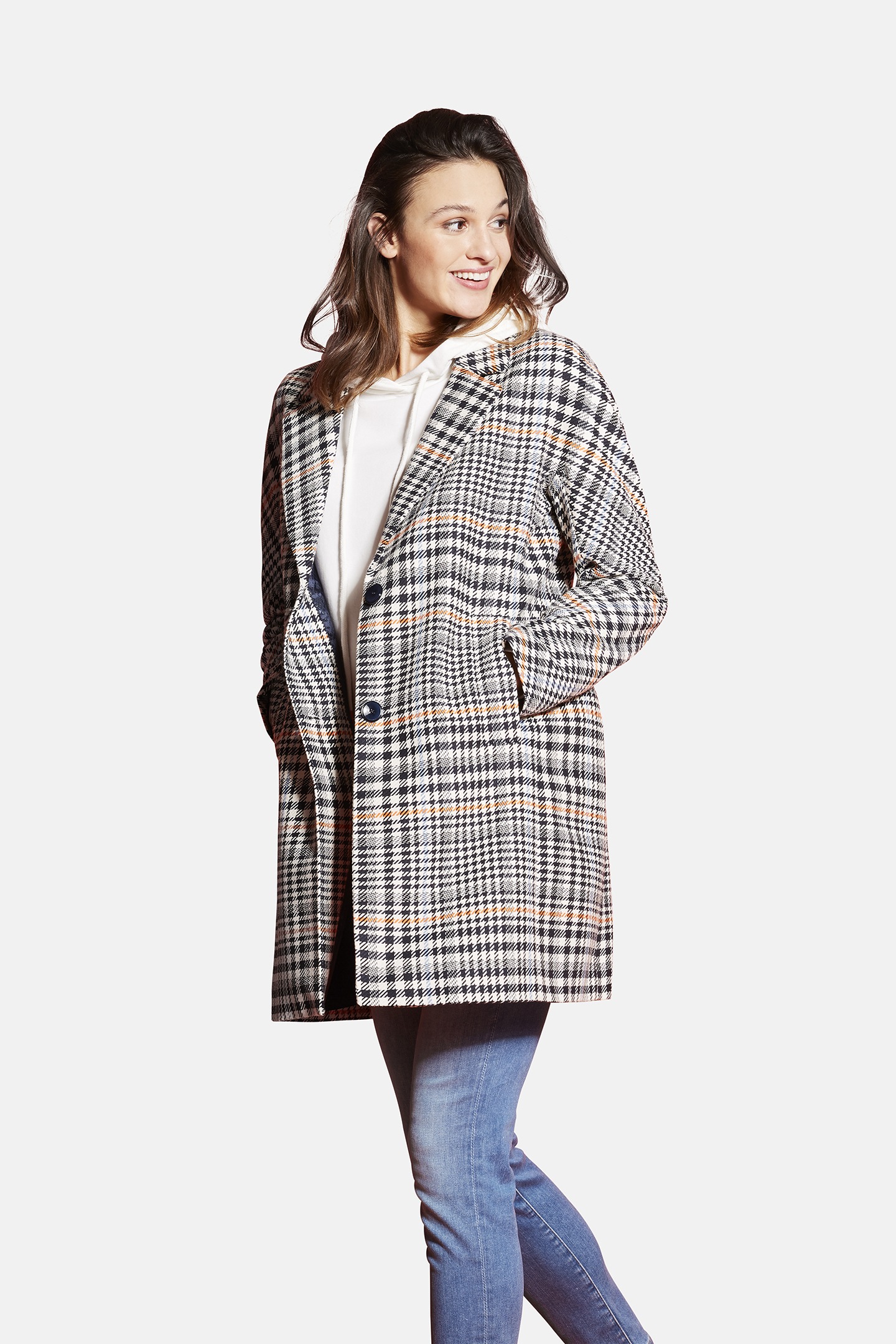 bugatti Langjacke ohne Kapuze mit Karo Muster
