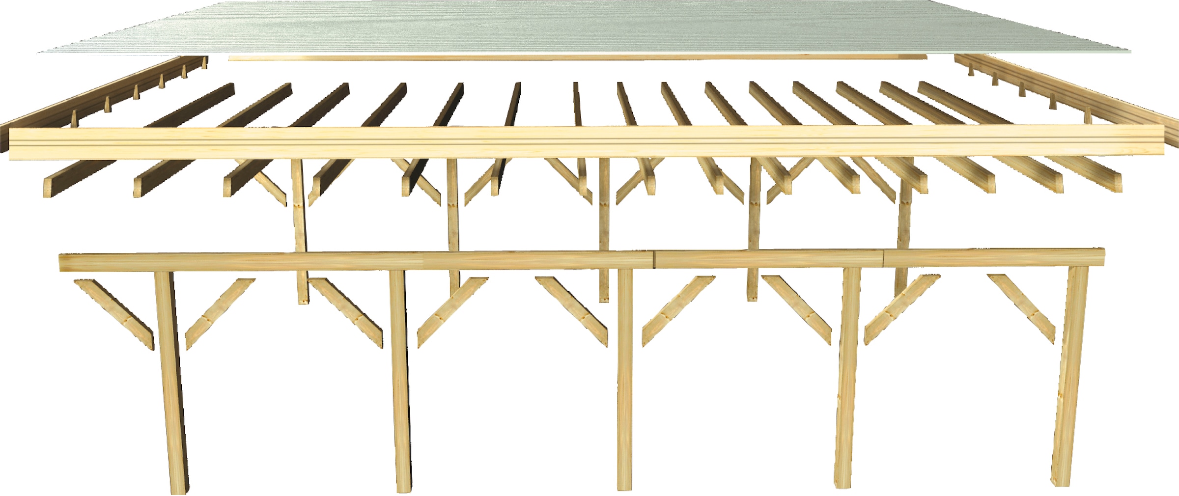 Karibu Doppelcarport »»Classic 2 SET« PVC-Dach Variante B, mit einem Einfahrtsbogen« Massivholz 540 cm KDI aus Masivholz