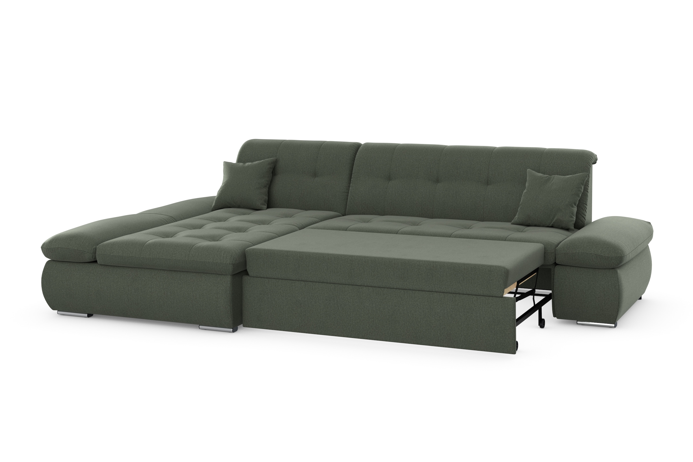 DOMO collection Ecksofa »Moric, L-Form, XXL-Sofa - Breite 300cm«, wahlweise mit Bettfunktion und Armteilverstellung, dunkelgrün