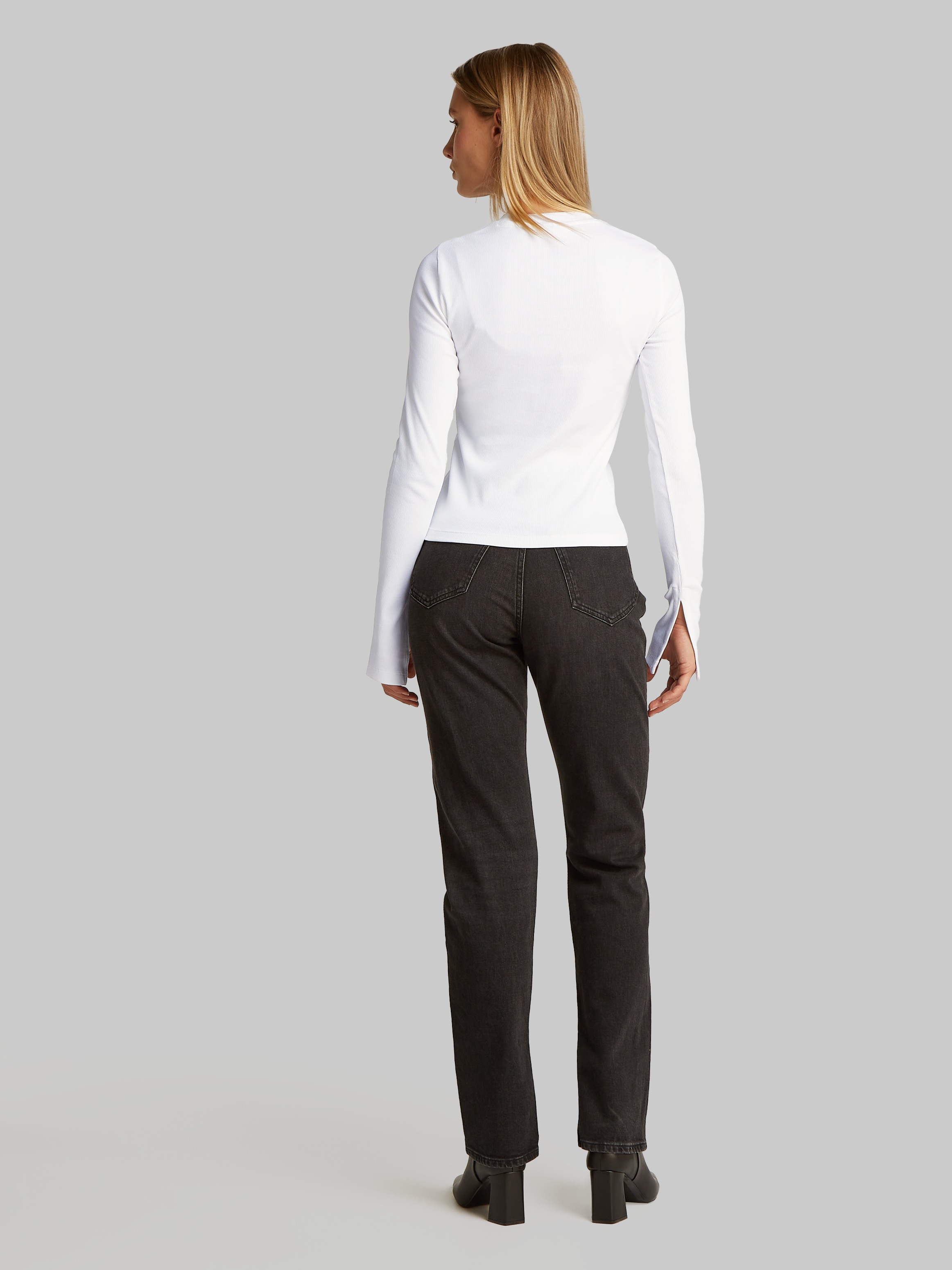 Calvin Klein Jeans Longtop »WOVEN LABEL RIB LS TOP«, mit Logodruck