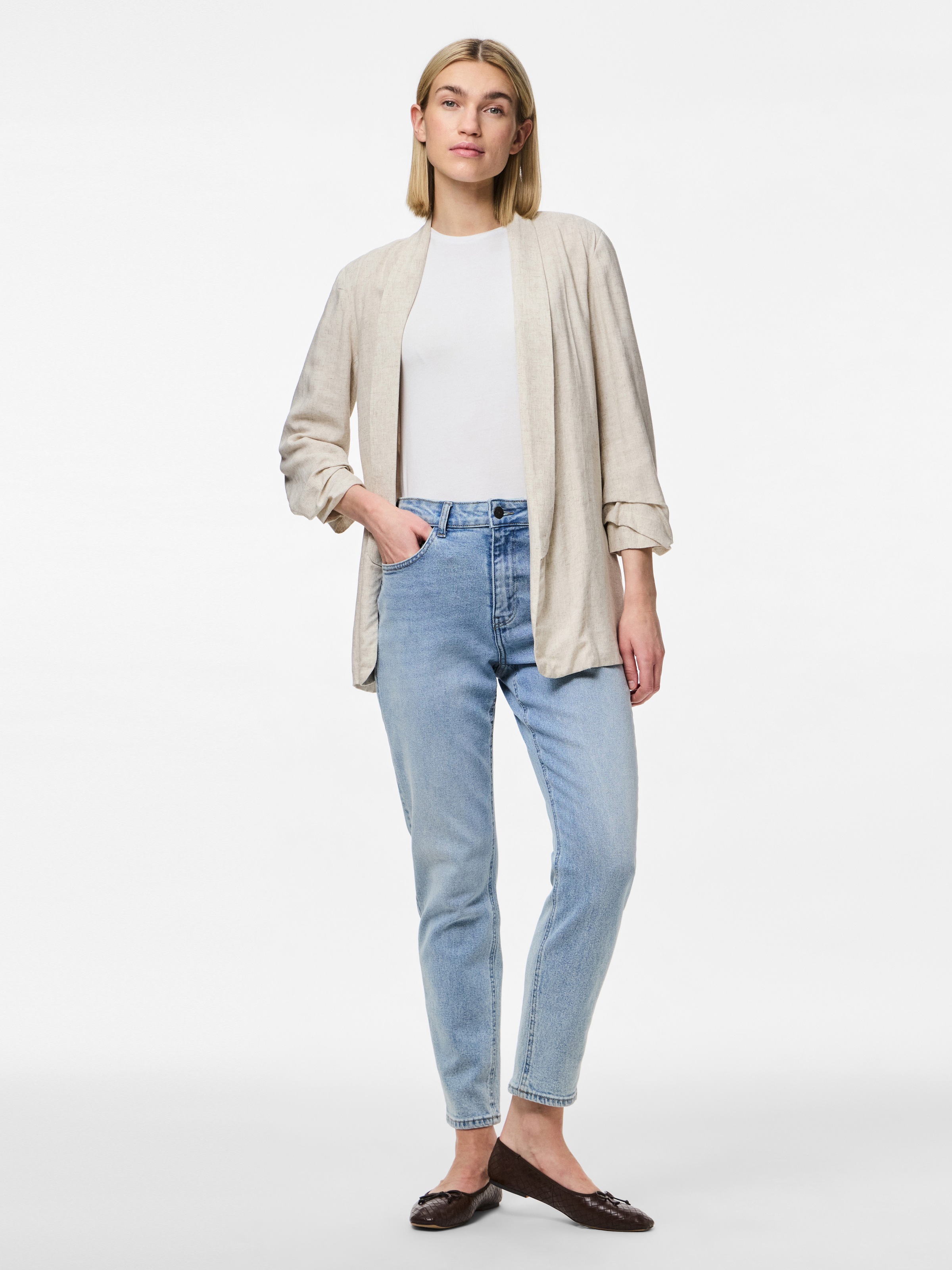 pieces Longblazer »PCPIA BOSELLA BLAZER WVN NOOS«, mit Leinen