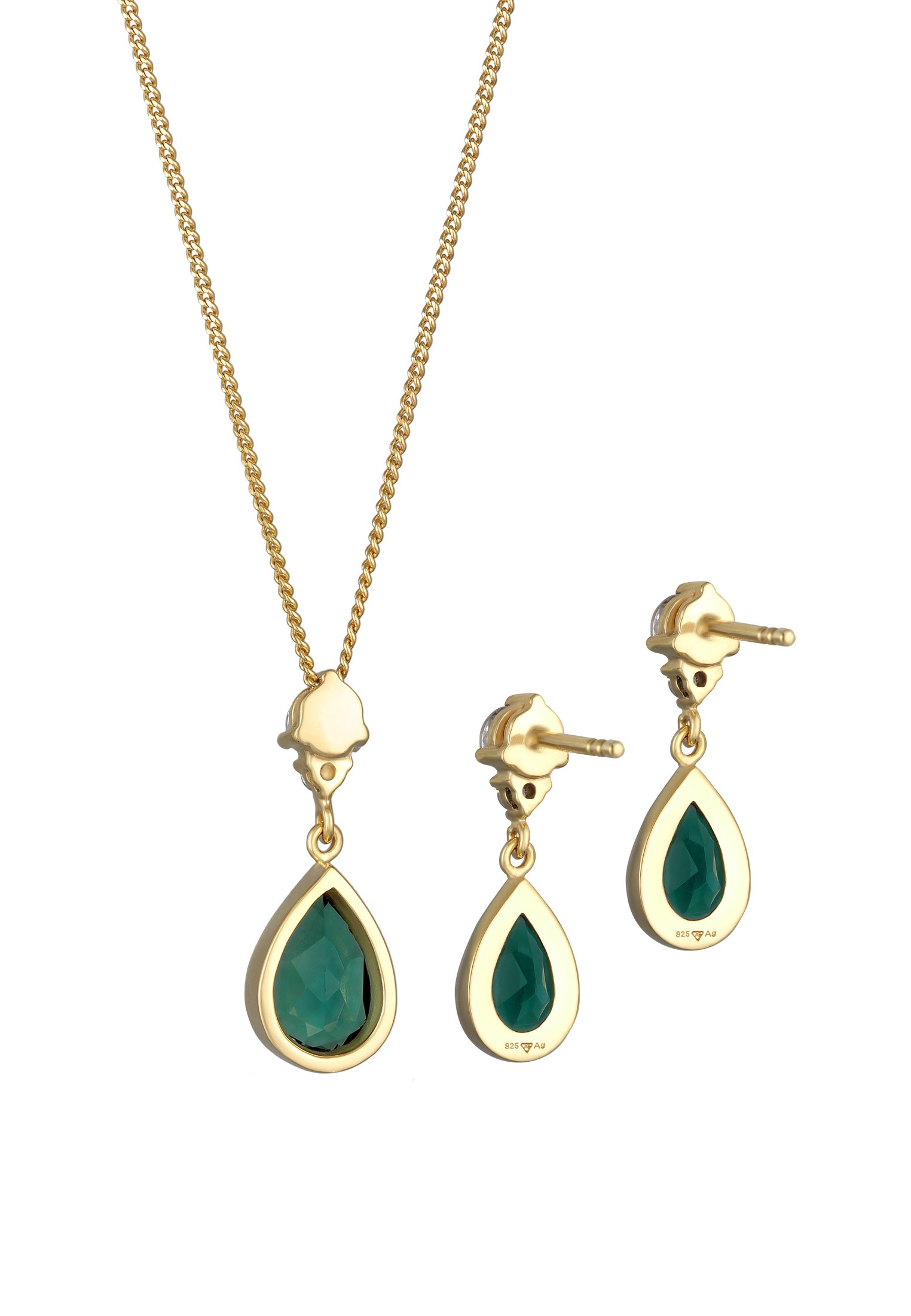 Elli Premium Ohrring und Ketten Set »Schmuckset Tropfen Quarz Kristalle Elegant 925 Silber« ()
