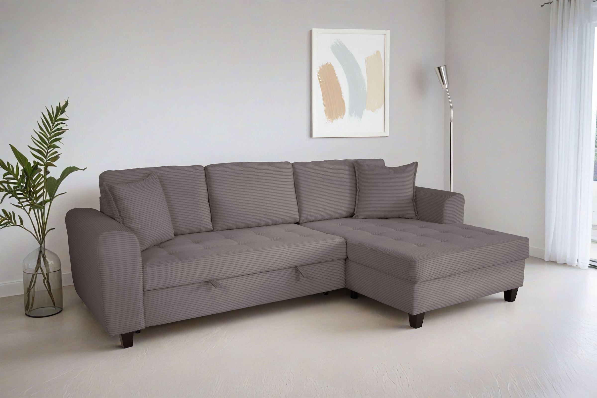 Trends by HG Ecksofa »Moritz, L-Form« inkl. Bettfunktion und Bettkasten, inkl. 2 Zierkissen