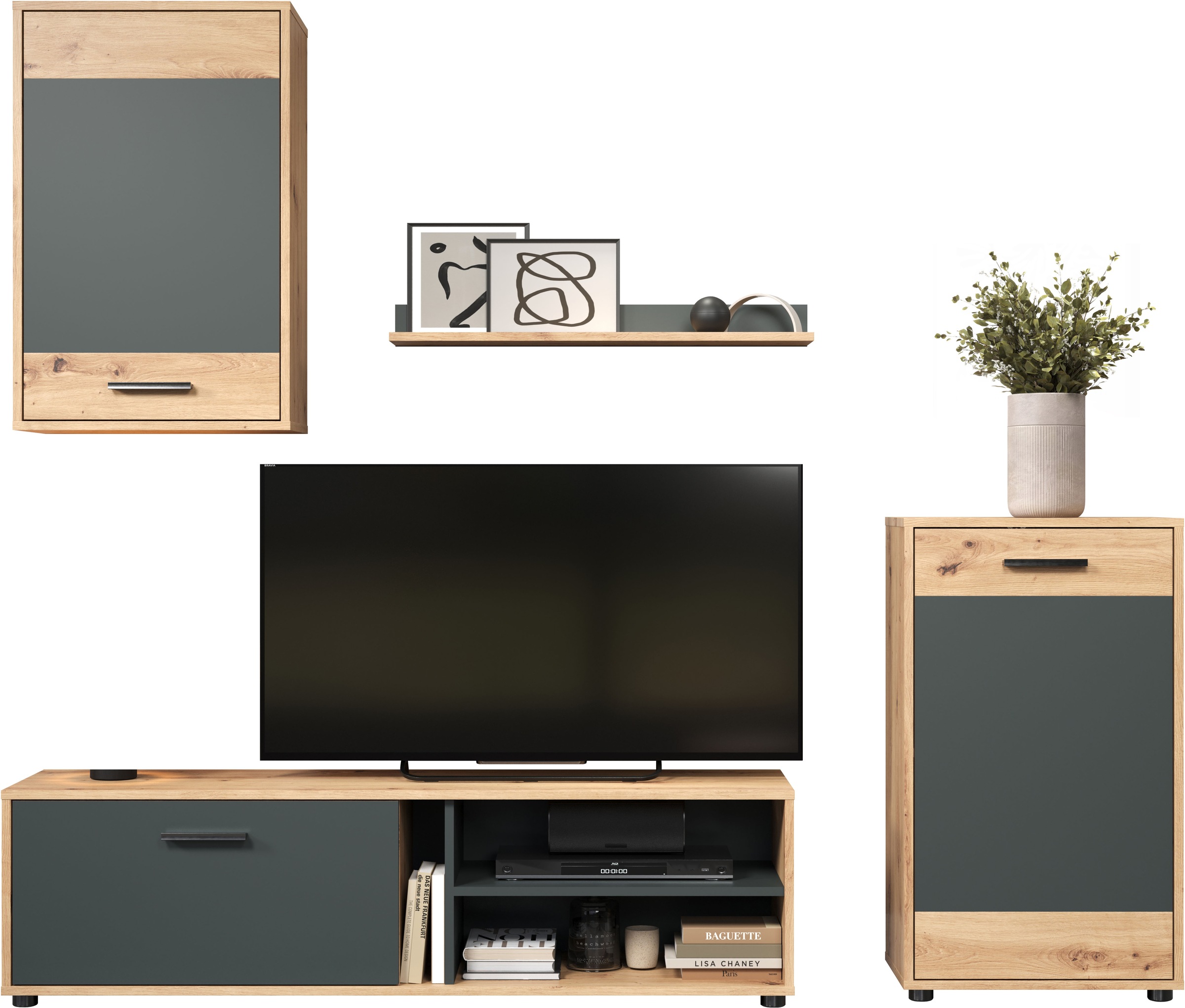 INOSIGN Wohnwand »Valetta«, (Komplett-Set, 4 St.), inkl. Lowboard, Hängeschrank, Wandboard und Highboard