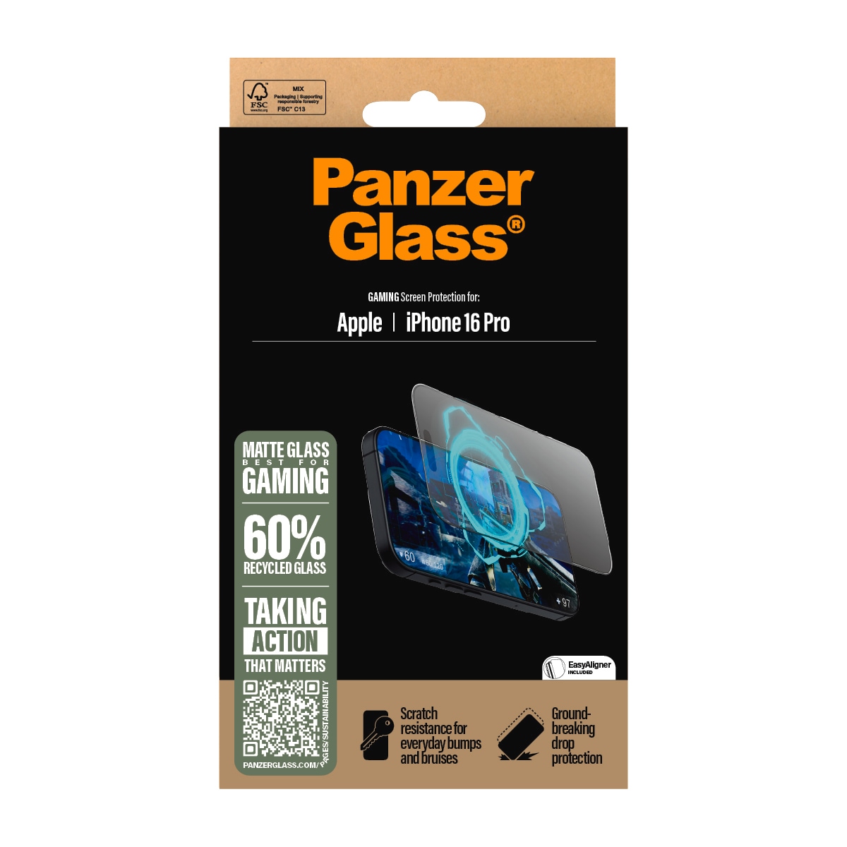 PanzerGlass Displayschutzglas »Gaming Screen Protection« für Apple iPhone 16 Pro Displayschutzfolie, Schutzfolie, Bildschirmschutz, kratz- & stoßfest