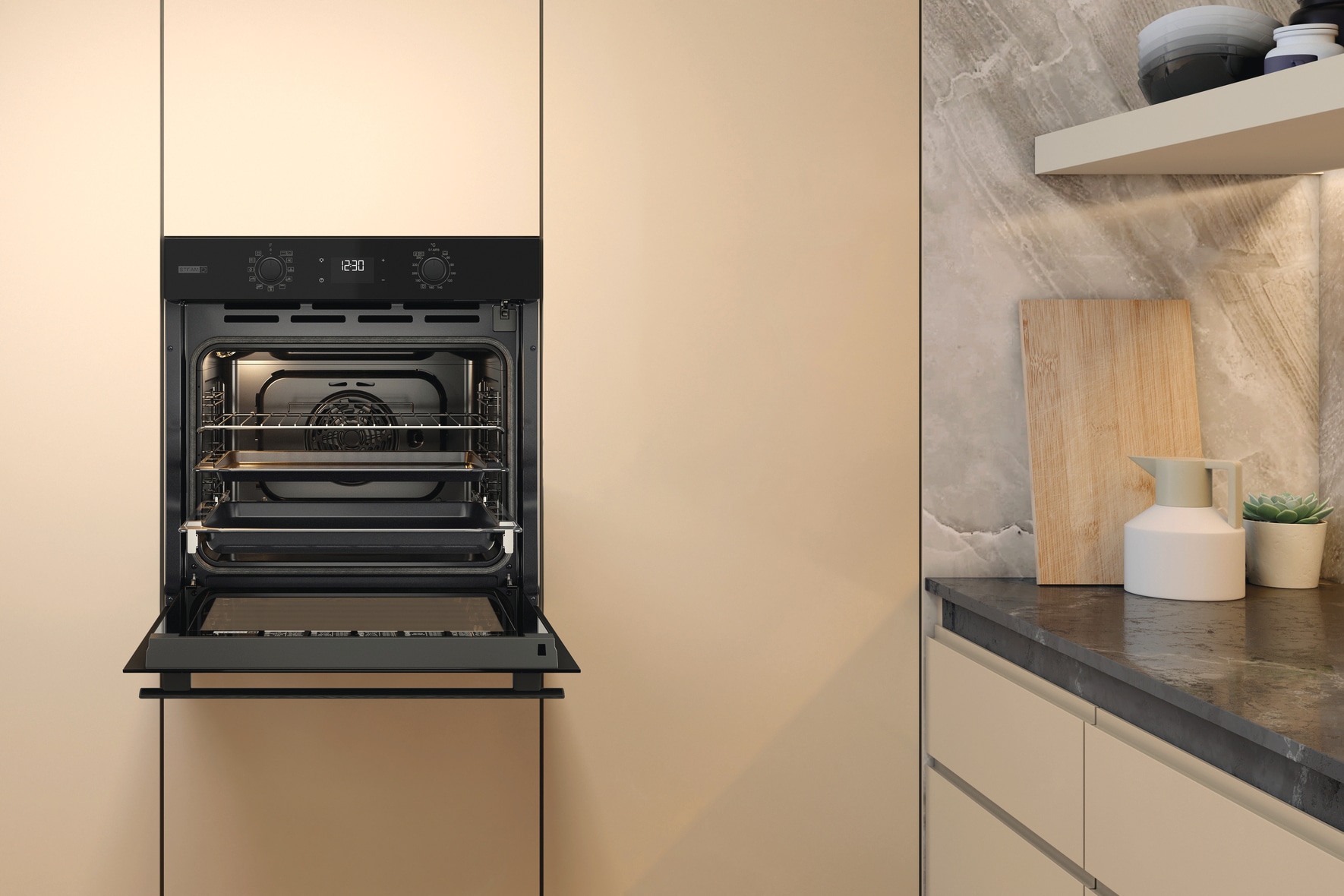 BAUKNECHT Backofen-Set »BAKO 820 Pyro Steam« mit 1-fach-Teleskopauszug FlexiClean - zwei mühelose Reinigungsfunktionen (Pyrolyse & Hydrolyse) je nach Bedarf Set, 2 Stk. tlg. GentleSteam - für ein saftiges Inneres und ein knuspriges Äußeres