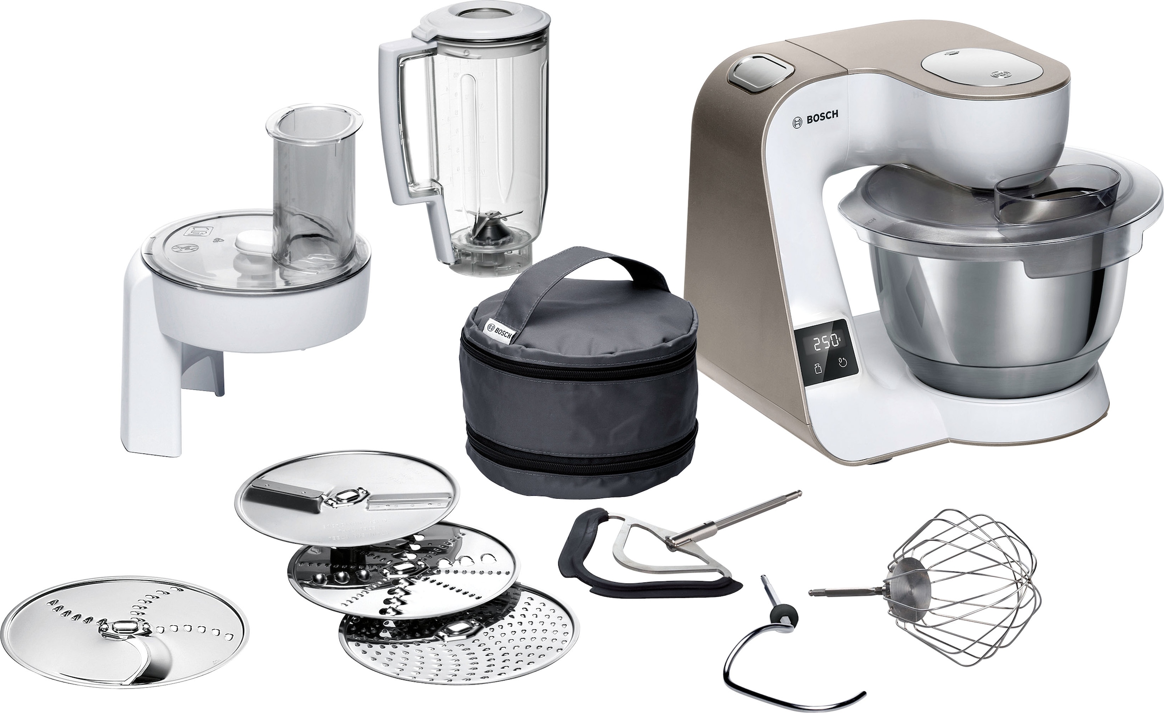 BOSCH Küchenmaschine »MUM5XW20 MUM5«, int. Waage, Patisserieset,  Durchlaufschnitzler, 3 Scheiben, Mixer mit 3 Jahren XXL Garantie | Kompakt-Küchenmaschinen