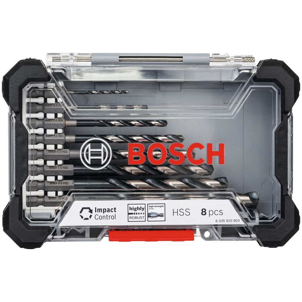 Bosch Professional Bohrersatz »Impact Control HSS«, (Set, 8 tlg.), Länge 60 mm (bei 2 mm Bohrer) bis 133 mm (10 mm Bohrer)
