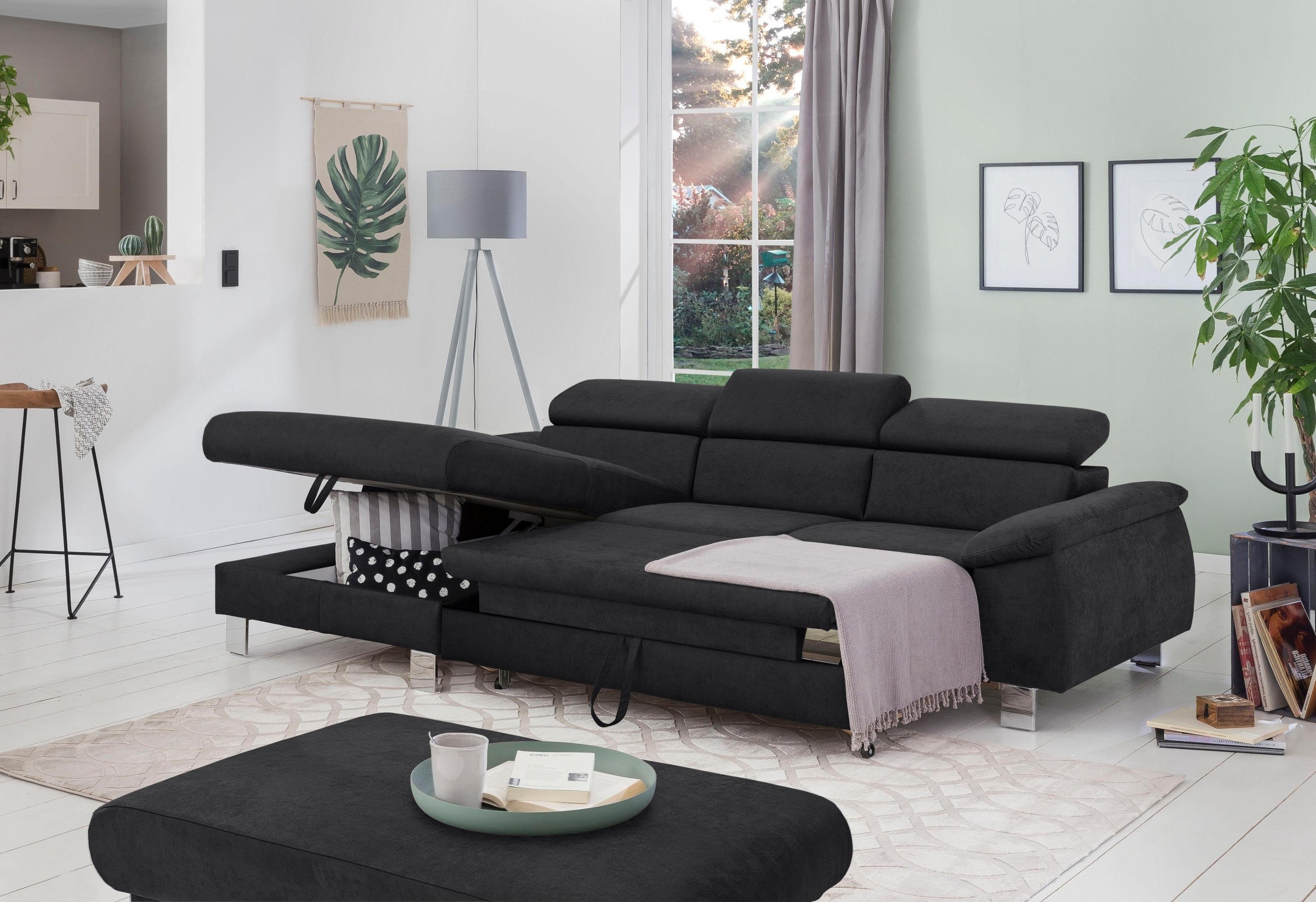COTTA Polstergarnitur »Komaris L-Form«, (Set), Set bestehend aus: Ecksofa mit Kopfteilverstellung & Hocker