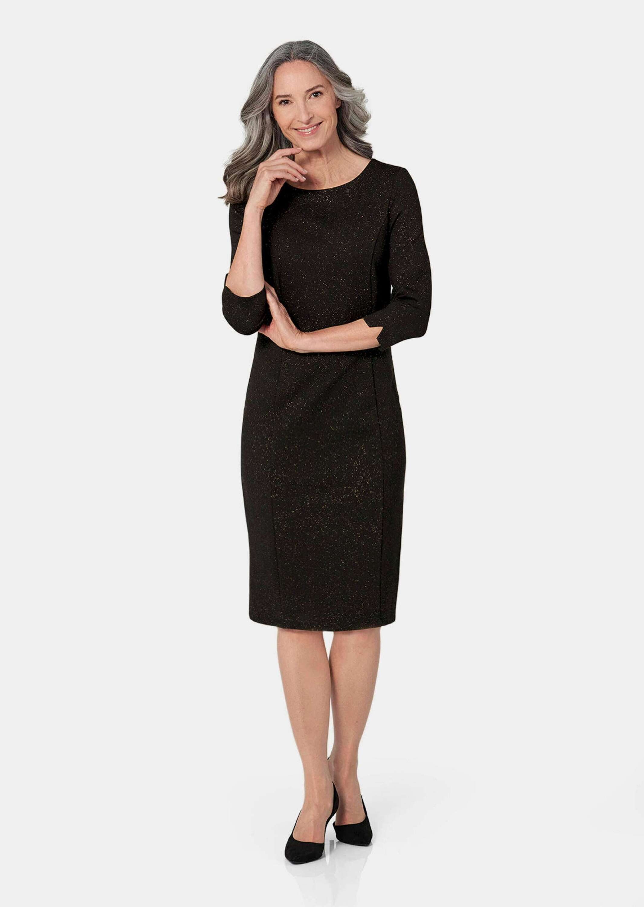 GOLDNER Abendkleid »Kurzgröße Festliches Kleid mit Goldglanz« Glitzereffekt