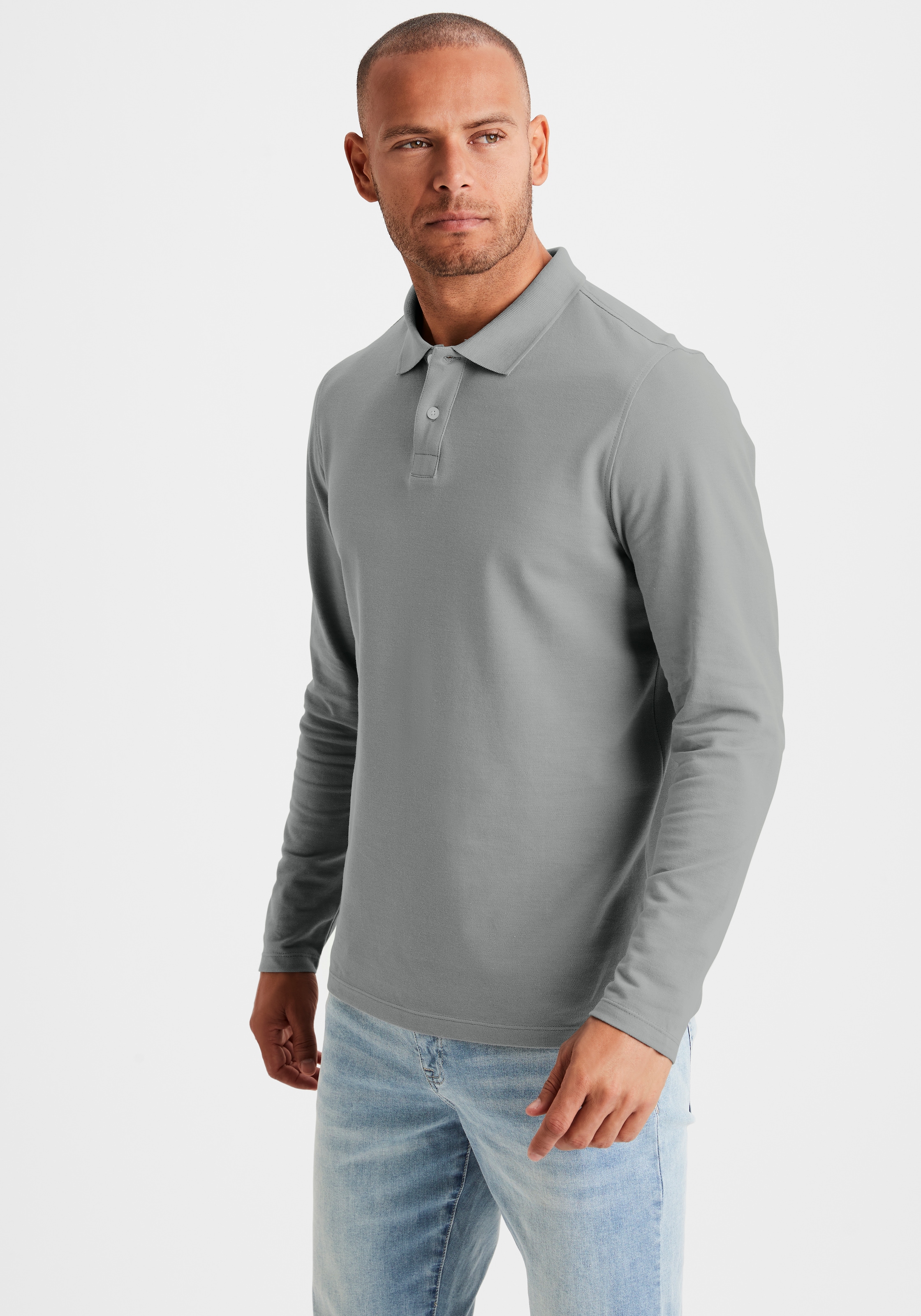 Beachtime Langarm-Poloshirt, Shirt mit Polokragen und Knopfleiste aus Baumwoll-Piqué