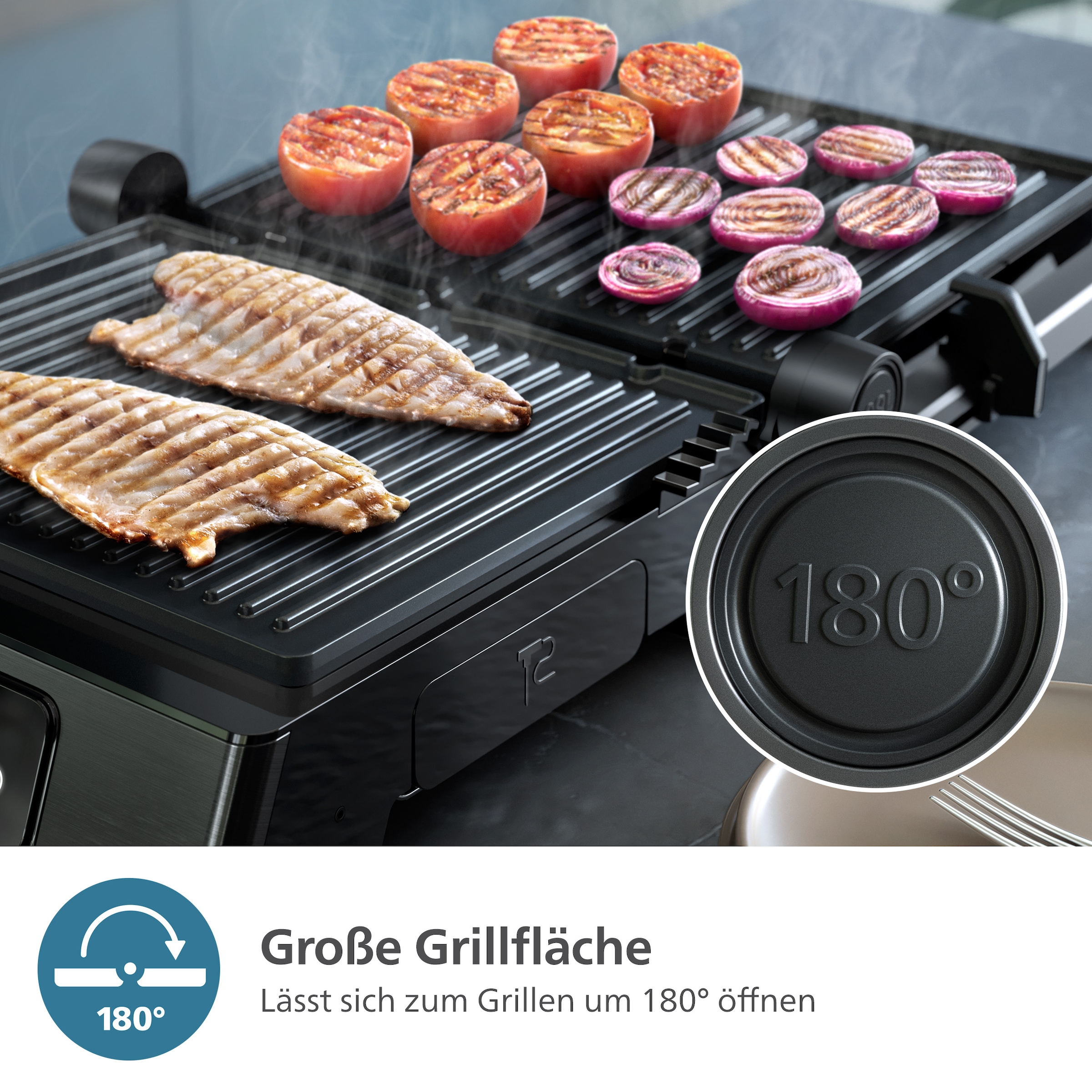 Philips Kontaktgrill »7000 Series HD6307/70 mit digitaler Temperatureinstellung«, 2200 W, 8 voreingestellten Funktionen, und verstellbaren, abnehmbaren Platten