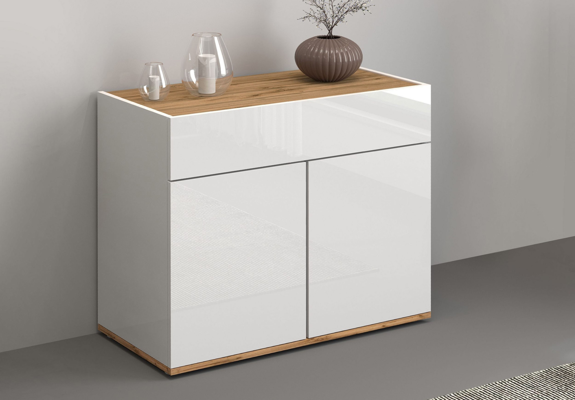 OTTO home Sideboard »Garda, Kommode, Schrank, 2 Türen, 1 Schublade, Made in Italy« Hochglanzlackierte Fronten, Korpus matt, grifflos, Breite 80,9 cm