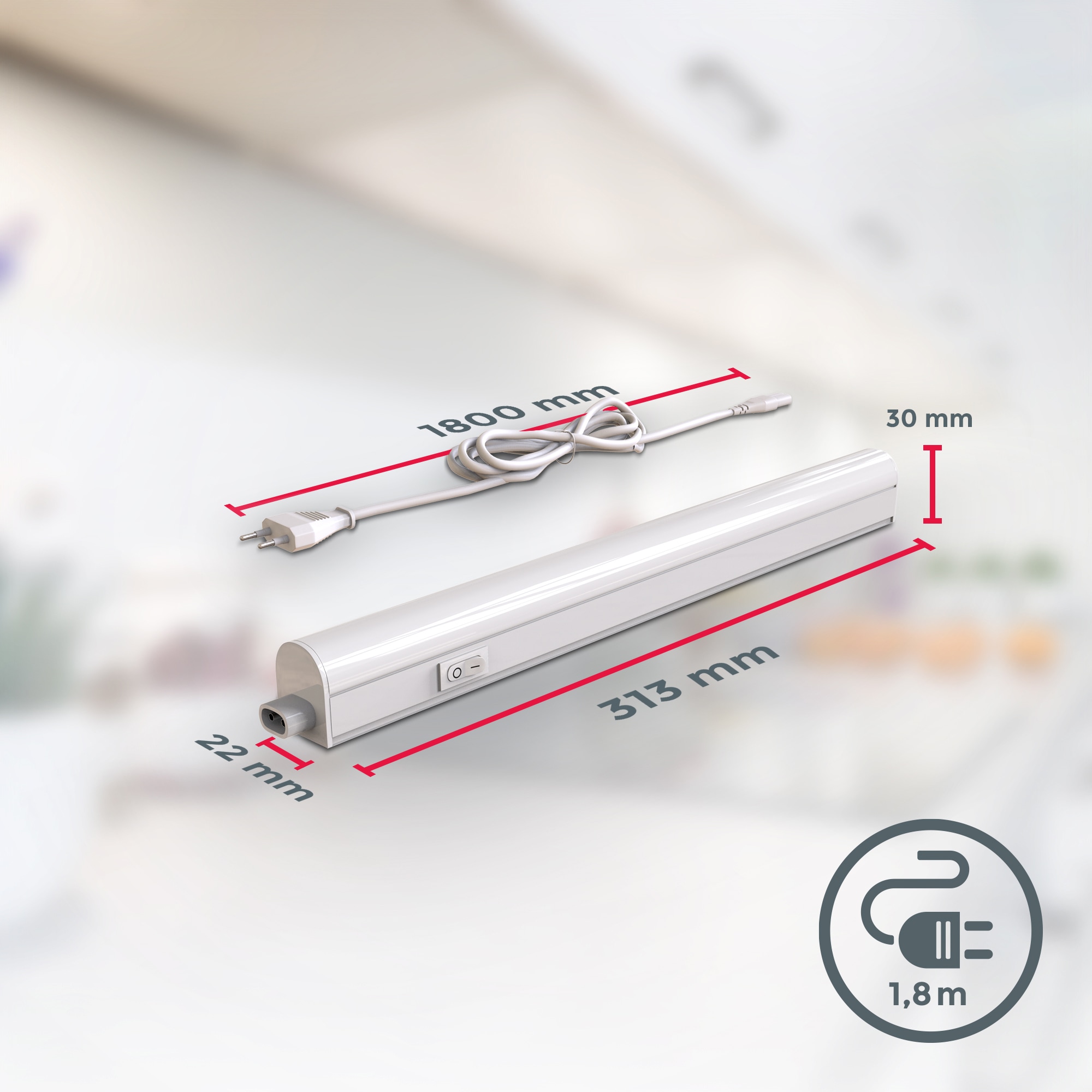 B.K.Licht Unterschrankleuchte, inkl. 1 x LED-Platine, 4 Watt, 400 Lumen, 4.000 Kelvin, nicht dimmbar,  mit EIN/AUS-Schalter,  inkl. Zuleitung 1,5 Meter