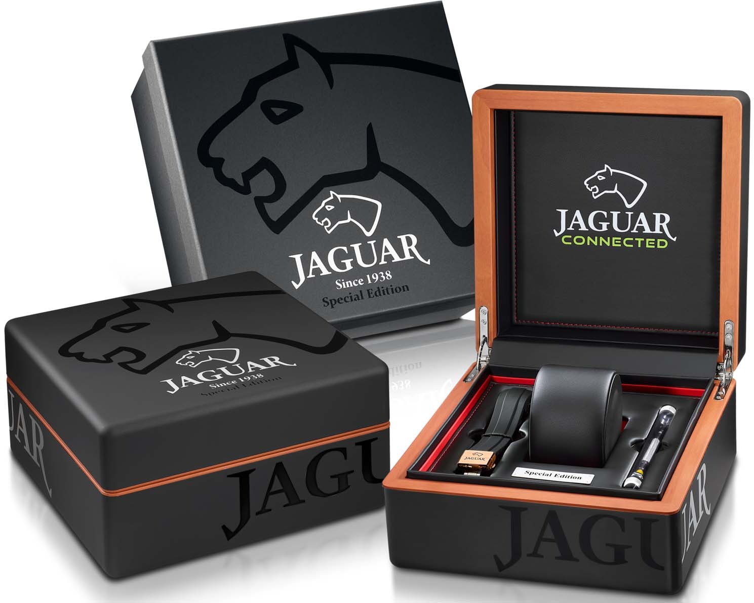 Jaguar Chronograph »Connected Special Edition«, (Set, 3 tlg., mit Wechselband und Werkzeug), Armbanduhr, Quarzuhr, Herrenuhr, Saphirglas, Stoppfunktion