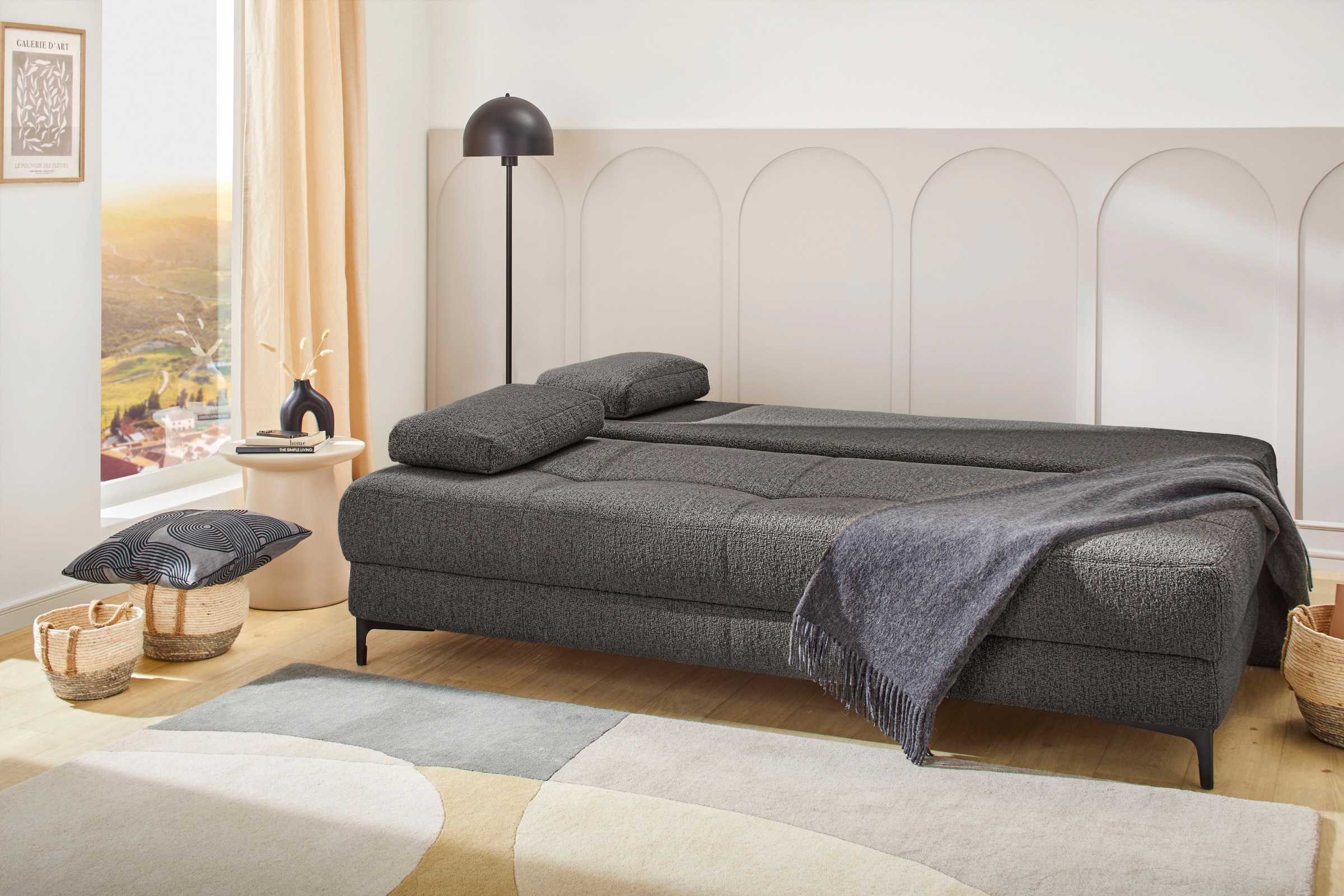 Jockenhöfer Gruppe Schlafsofa »Felix, B: 205 cm, Liegefl. 155x201 cm, Dauerschlafsofa, inkl. Topper« inklusive Bettfunktion und Bettkasten, Federkernpolsterung