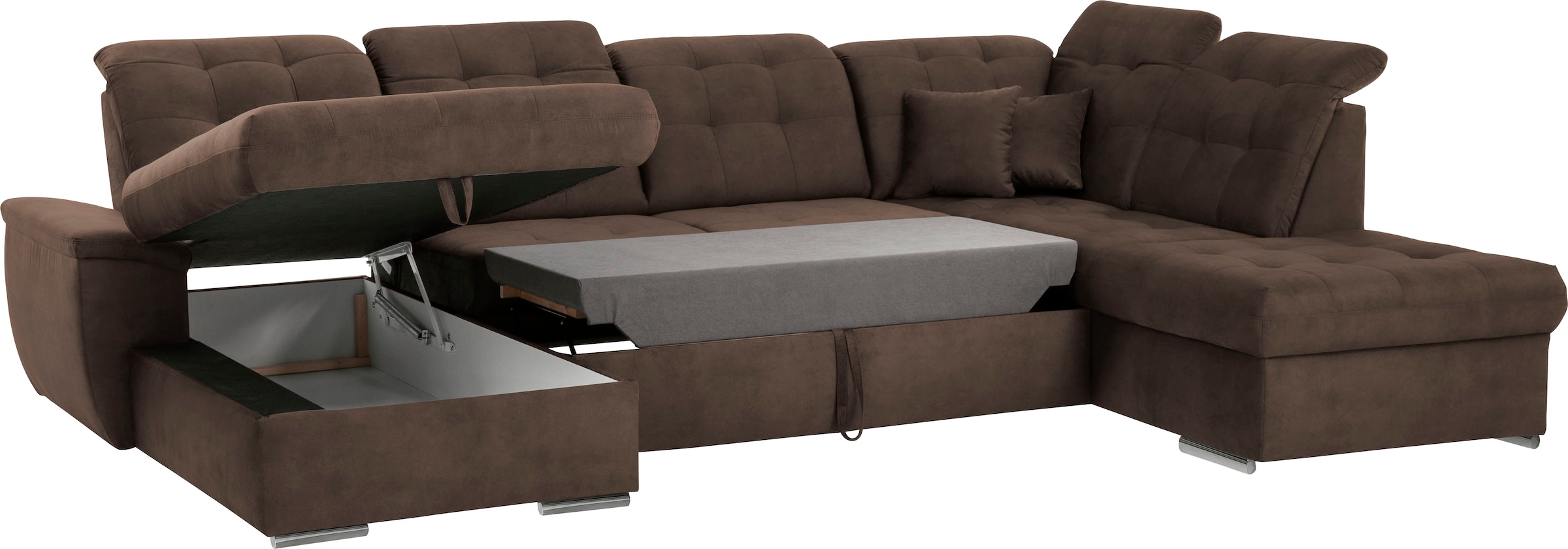 exxpo - sofa fashion Wohnlandschaft »Durango, aufwendige Sitz- und Rückenverarbeitung, bequem, U-Form«, inkl. Kopfteilverstellung, wahlweise mit Bettfunktion und Bettkasten