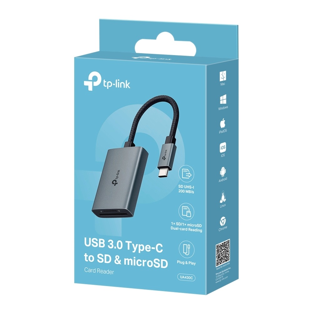 TP-Link USB-Adapter »UA430C USB3.0 Type-C zu SD & microSD 3.0«, USB-C zu MicroSD-Card, 15 cm