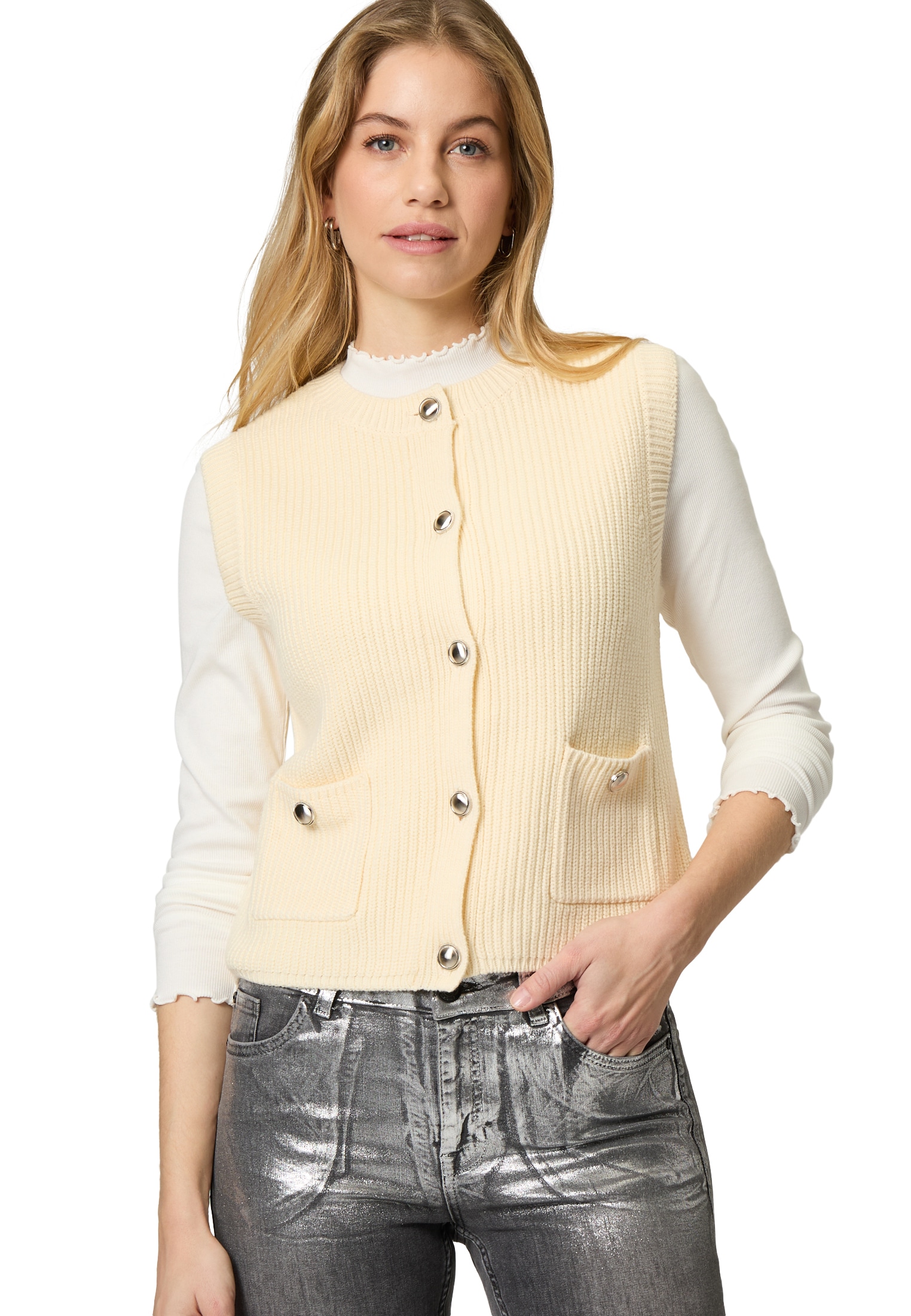 Zero Kurzarmpullover »Strickweste mit Knopfleiste«