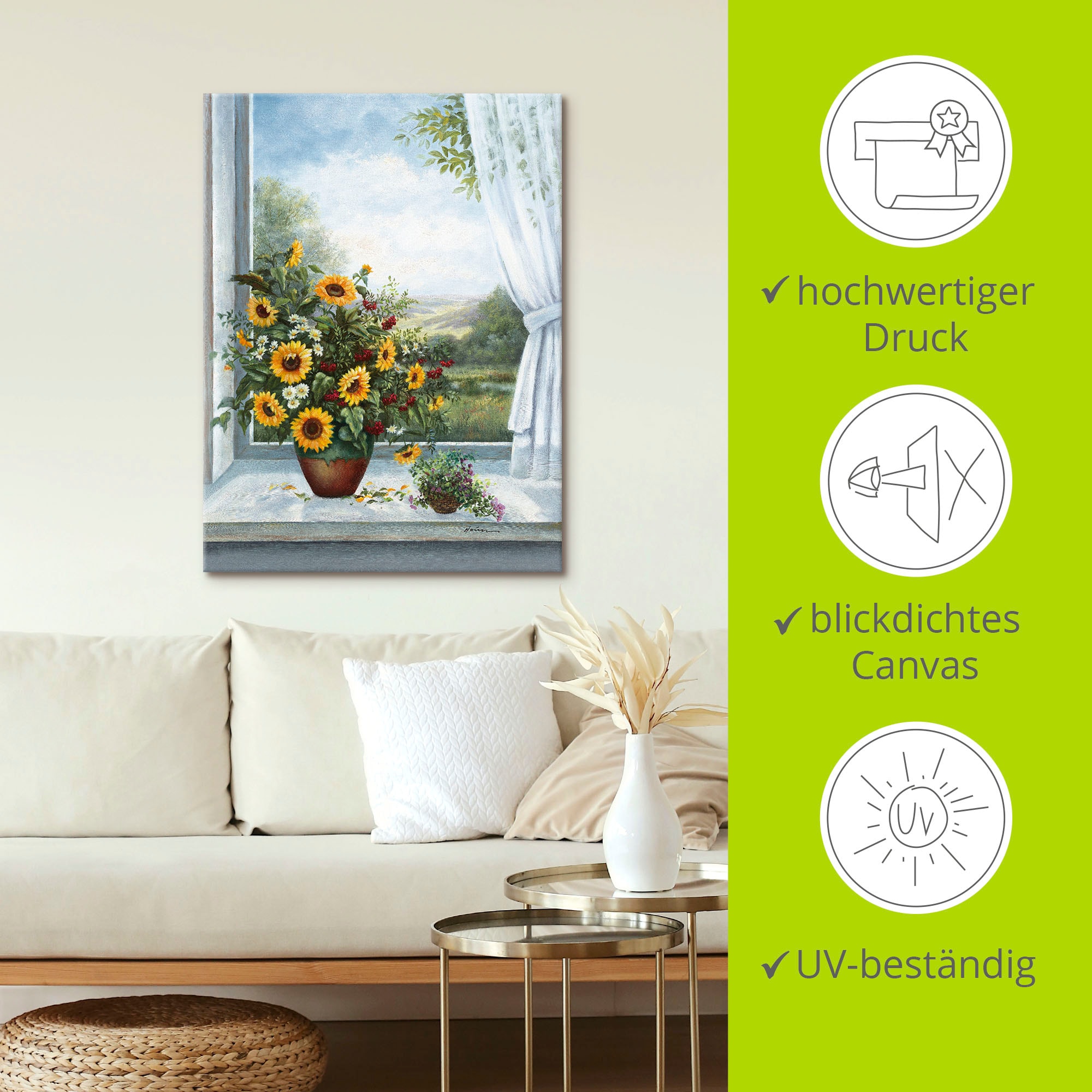 Artland Leinwandbild »Sonnenblumen am Fenster« Arrangements 1 Stk. tlg. auf Holzrahmen gespannt