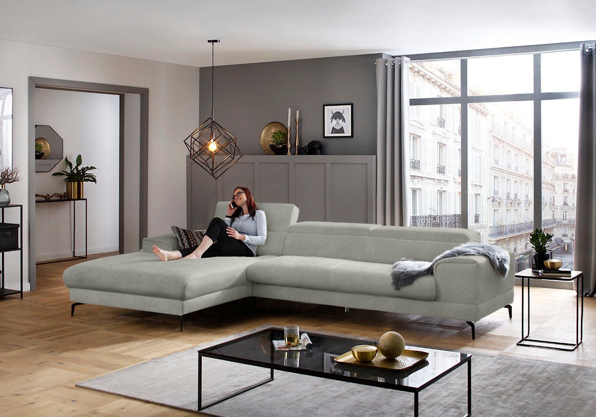 W.SCHILLIG Ecksofa »piedroo, Designsofa mit tollem Sitzkomfort, bequem, L-Form« Kopfteilverstellung, wahlweise mit Sitztiefenverstellung, Breite 343cm