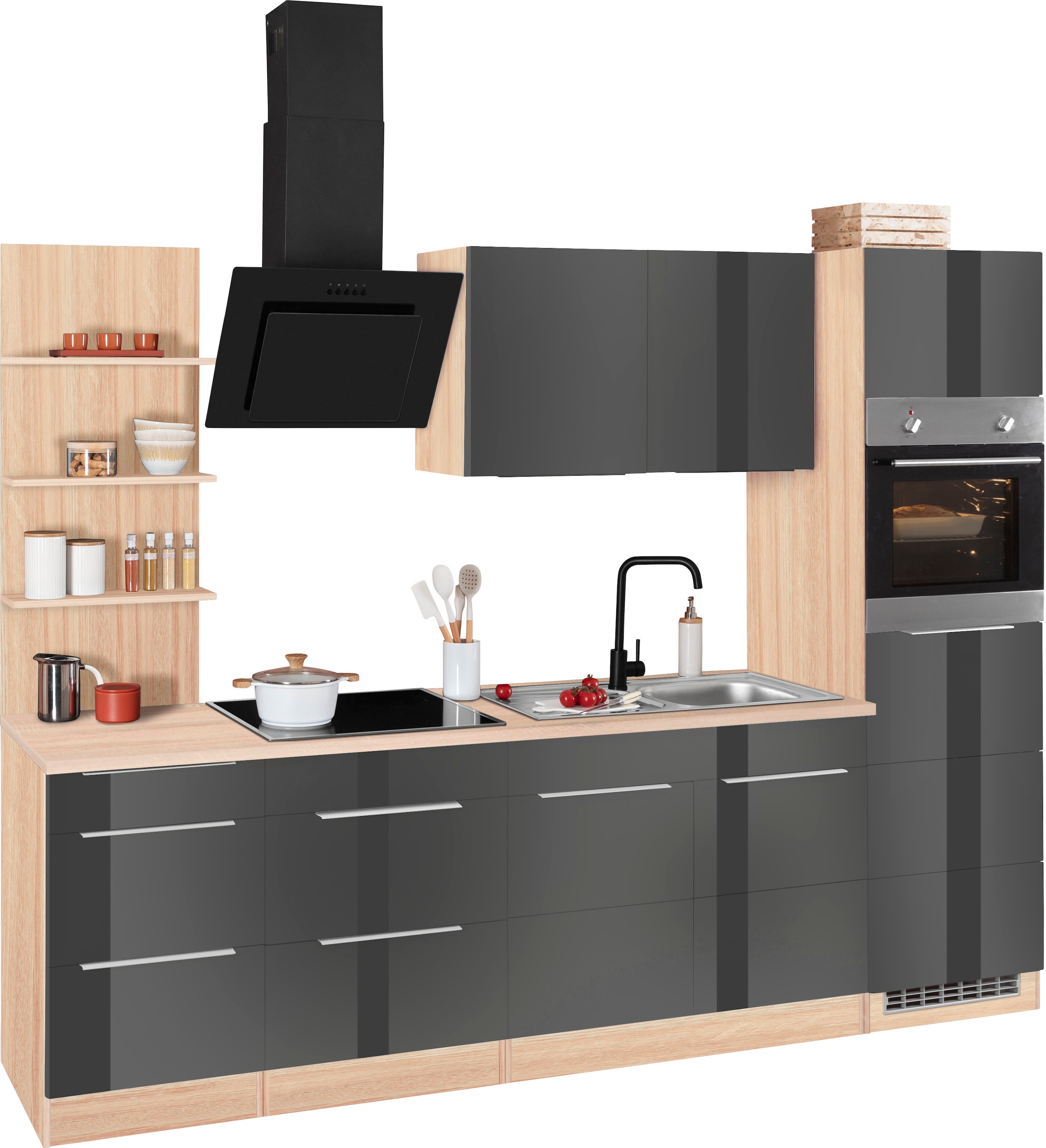 KOCHSTATION Küchenzeile »KS-Brindisi Breite 270 cm«, wahlweise mit E-Geräten und Induktion, mit MDF-Fronten und Regal
