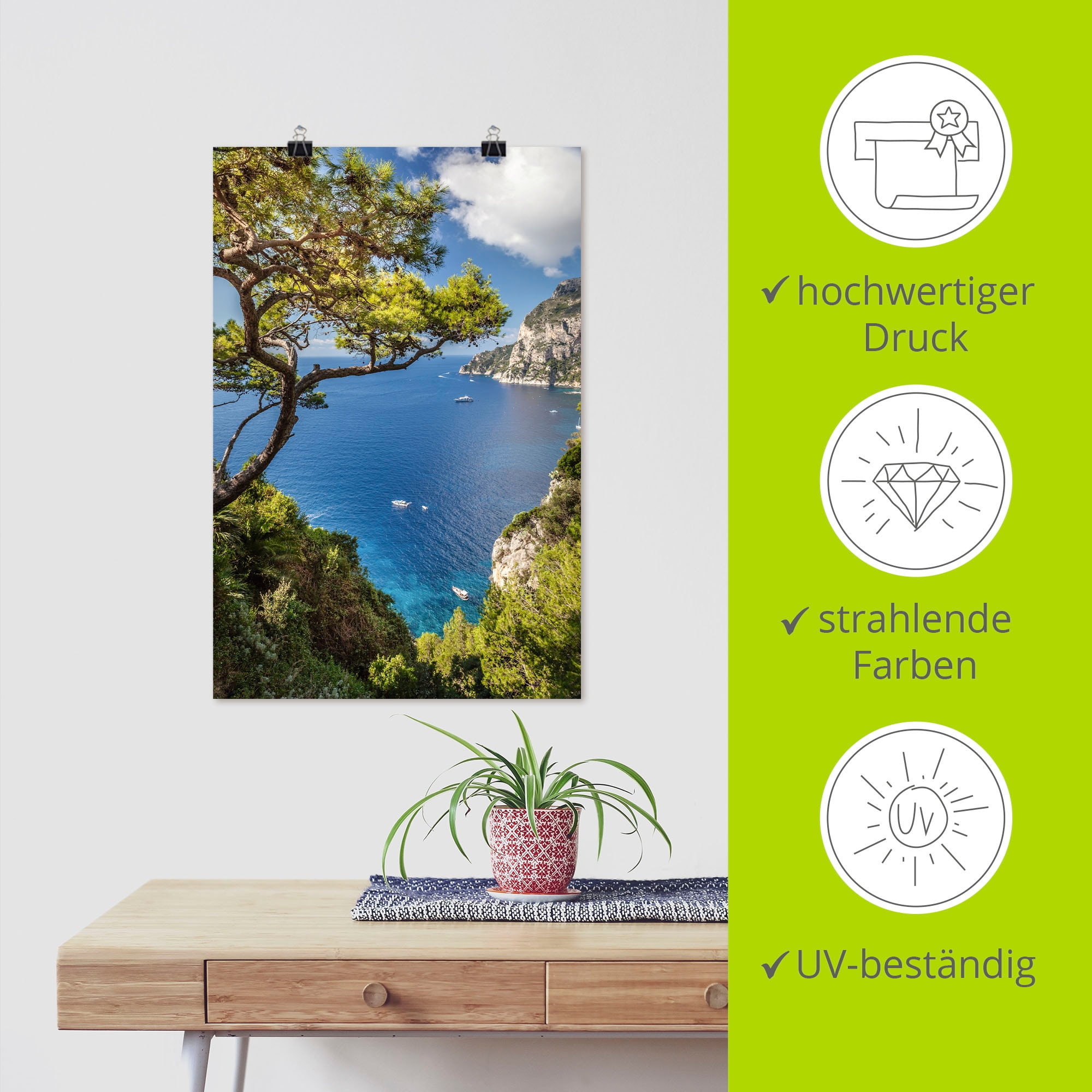 Artland Wandbild »Punta de Masullo, Insel Capri, Italien« Meer Bilder 1 Stk. tlg. als Alubild, Outdoorbild, Leinwandbild, Poster, Wandaufkleber
