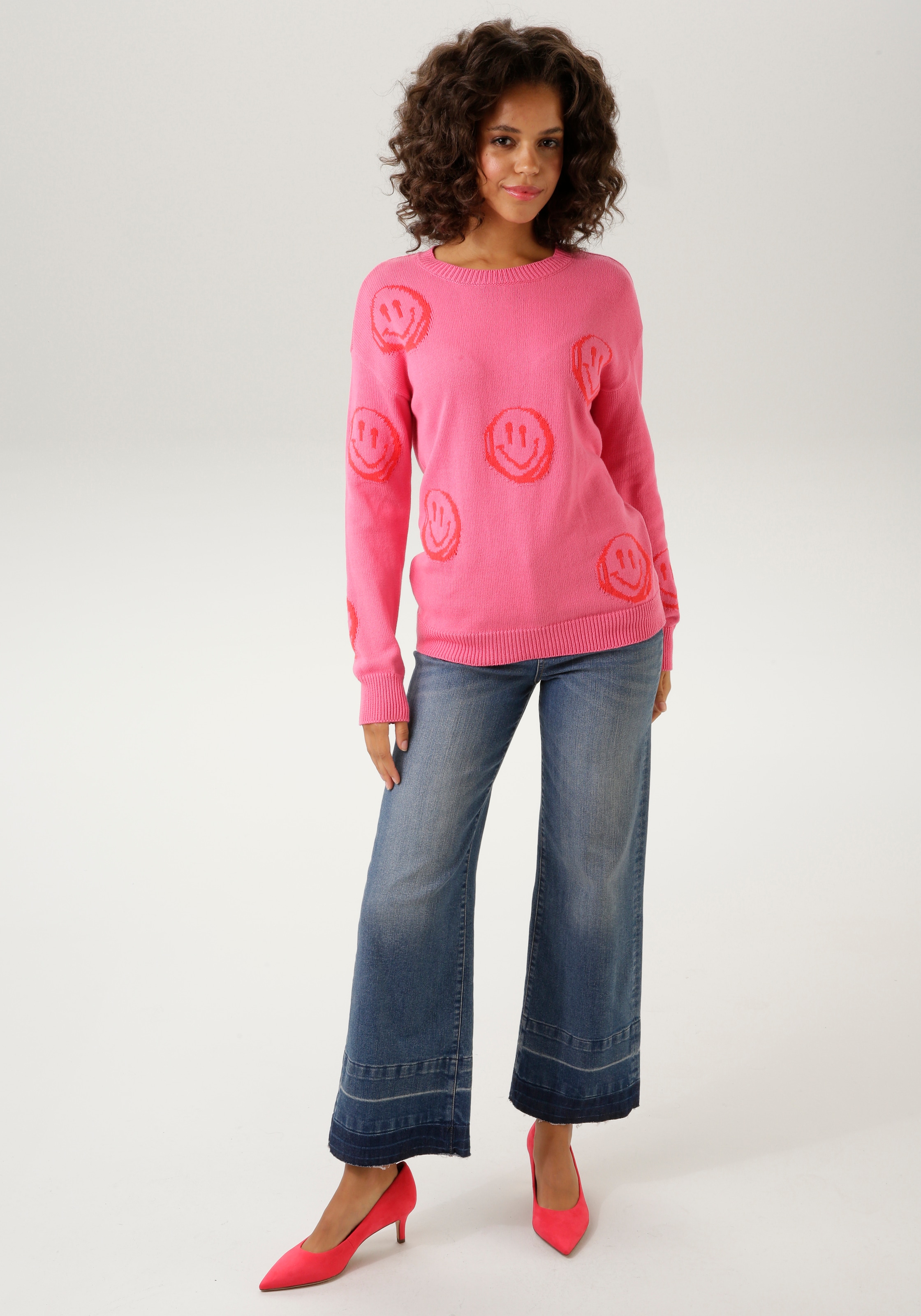 Aniston CASUAL Strickpullover, mit eingestrickten Smileys
