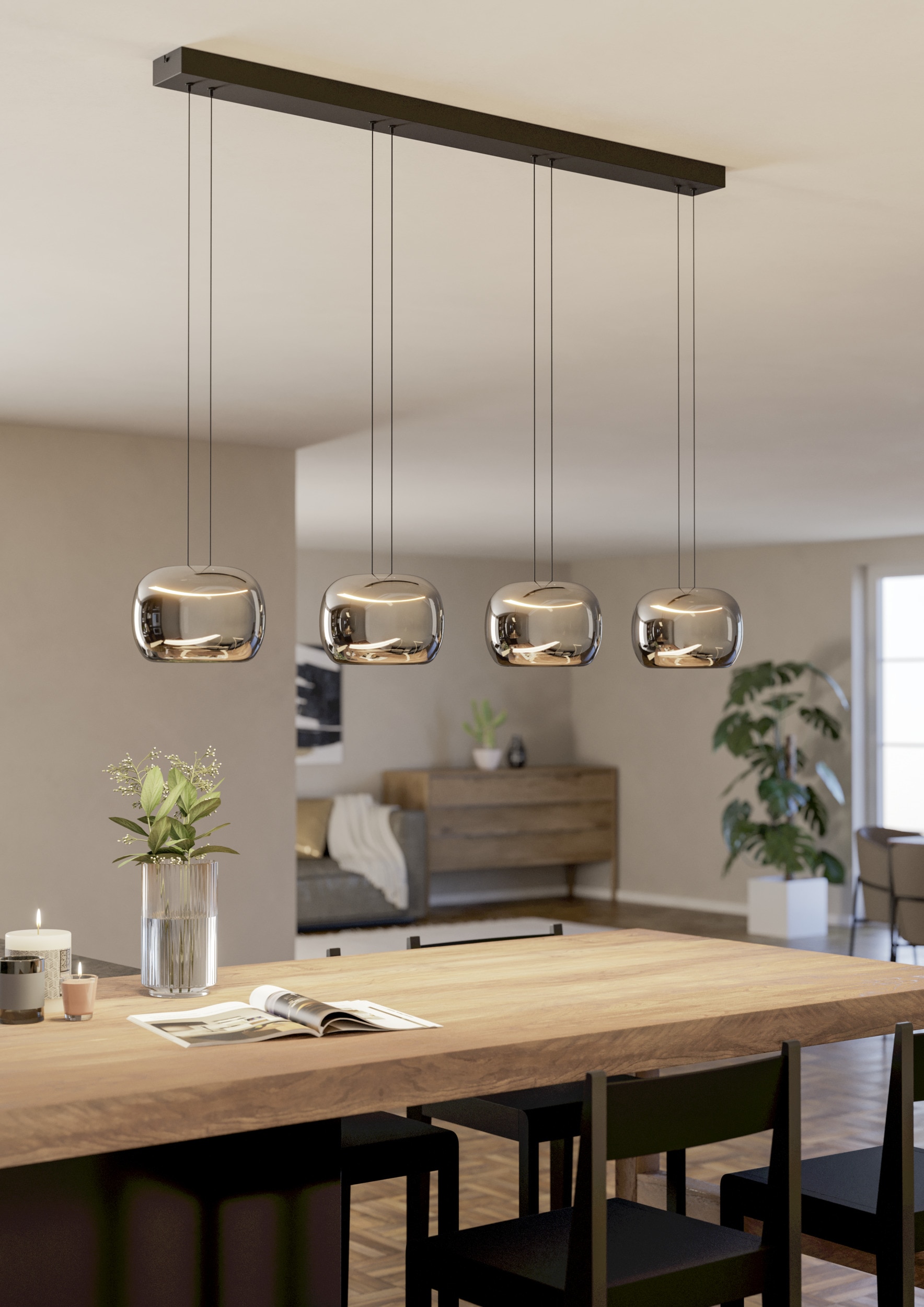 EGLO Hängeleuchte »HORTUNAS Pendellampe - Stahl - LED - 4X5,8W - IP20« LED-Modul 1 Stk. Warmweiß Hängelampe, Deckenlampe, Wohnzimmer, Esszimmer, L126 x B21 x H150 cm