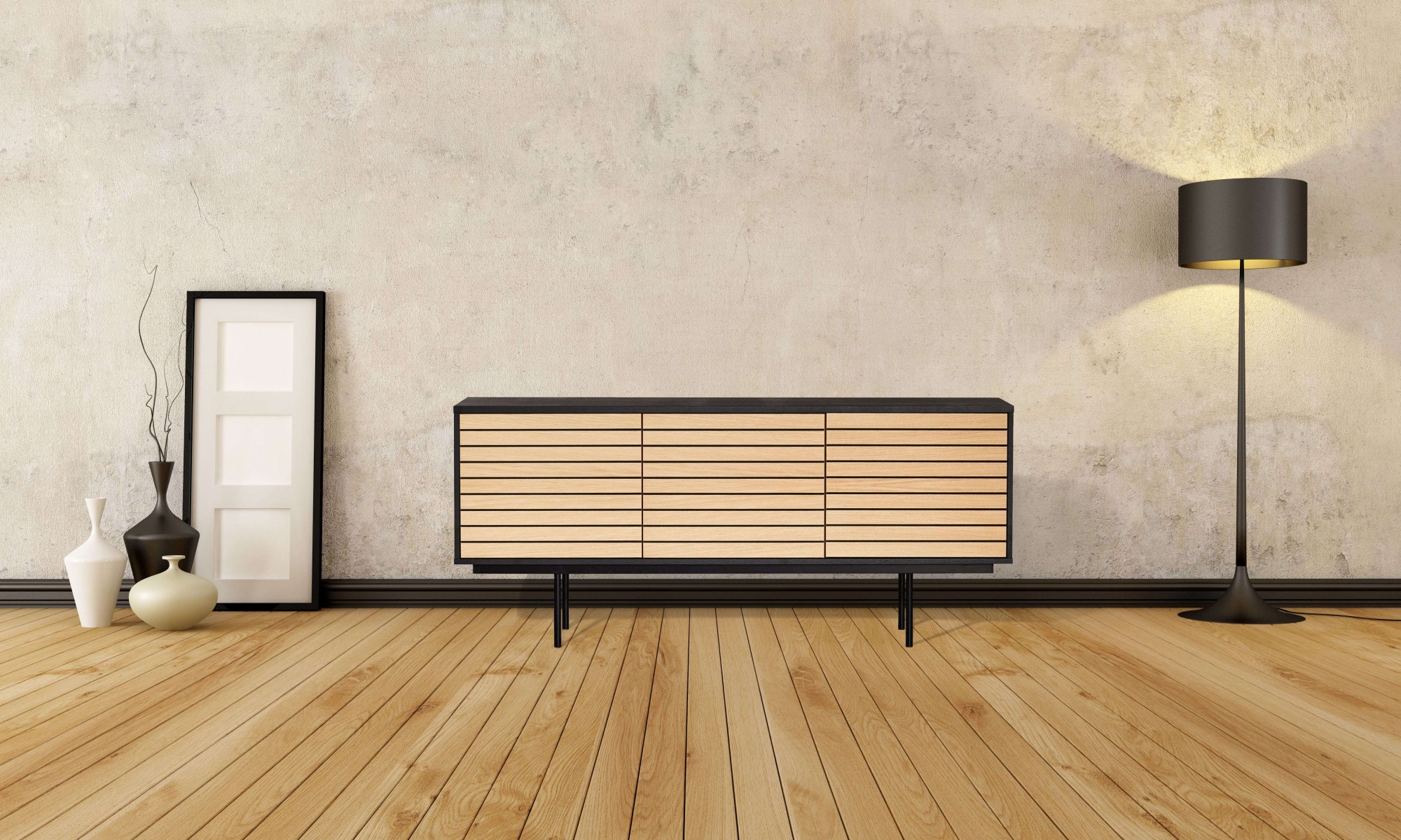 Woodman Sideboard »Stripe«, besonderes Design, 3 Push-to-Open-Türen, Breite 161 cm, FSC®